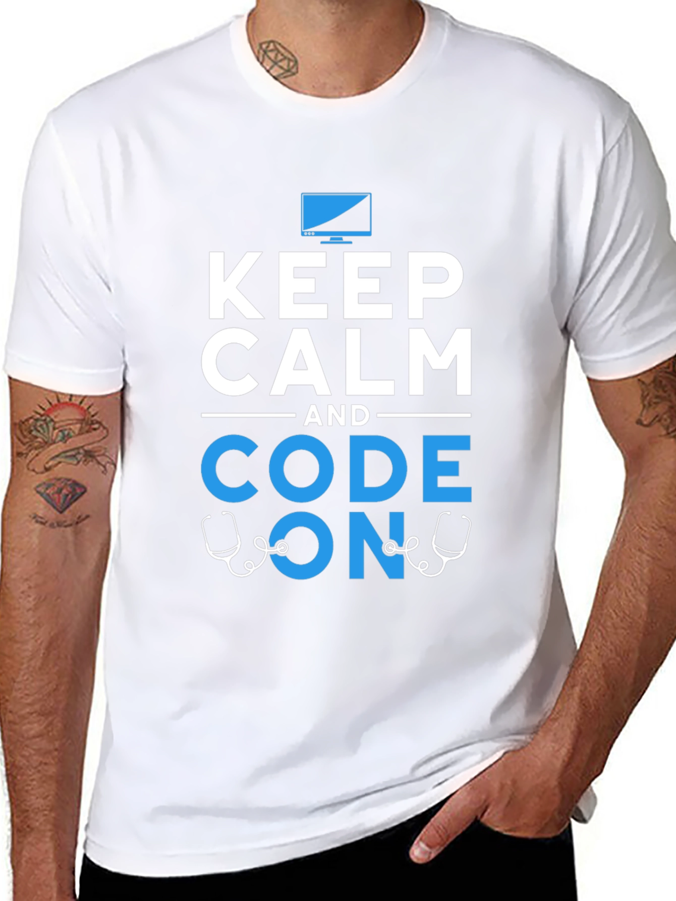 Black Keep Calm Code On Graphic T-Shirt Programmer Coder view 8