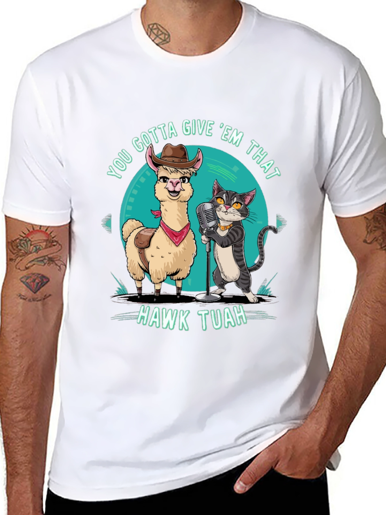 Black Hawk Tuah T-Shirt: Singing Llama & Cat Duo! view 8
