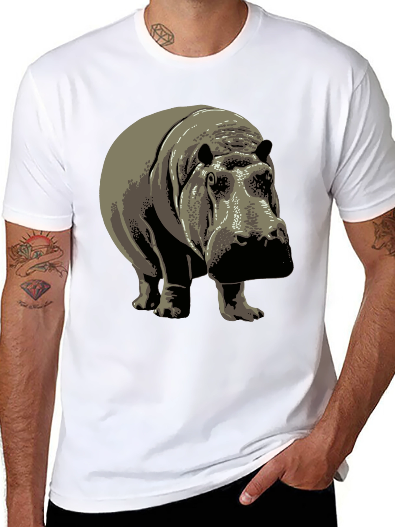 Black Hippo Graphic Tee - Black Cotton T-Shirt view 8