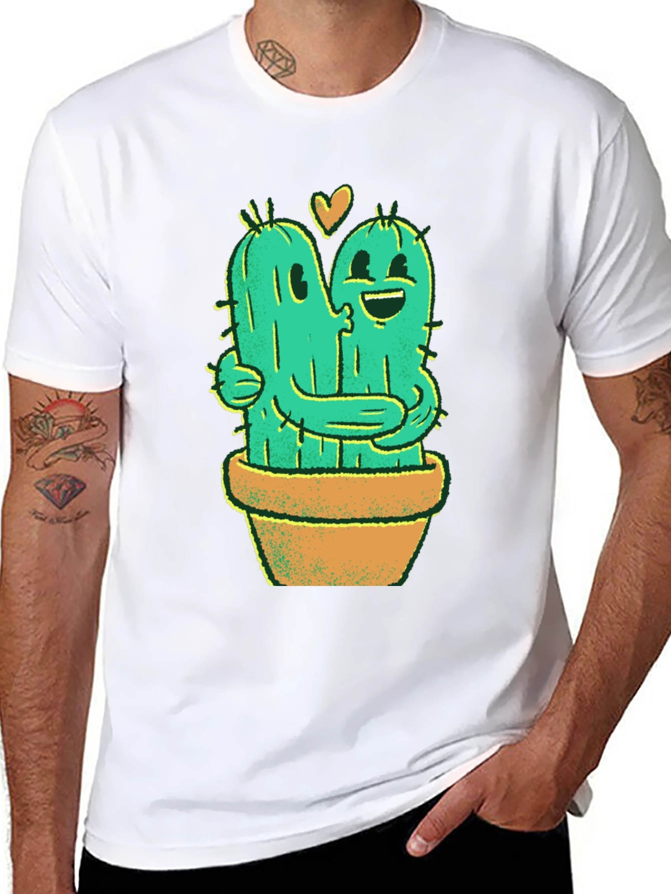 Black Cactus Love T-Shirt - Hugging Cactus Design view 8