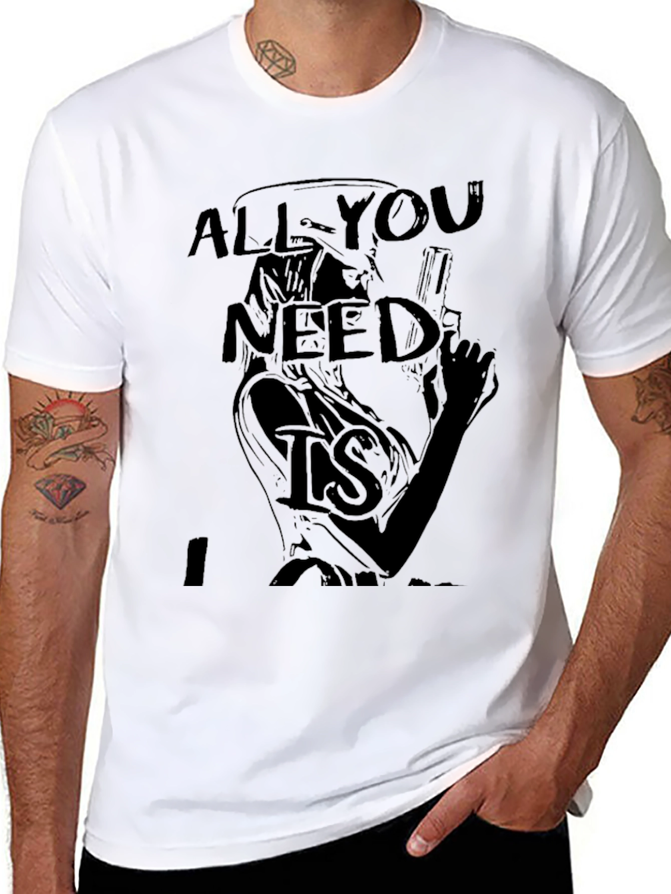 Black All You Need Is T-Shirt - Graphic Print Tee view 8