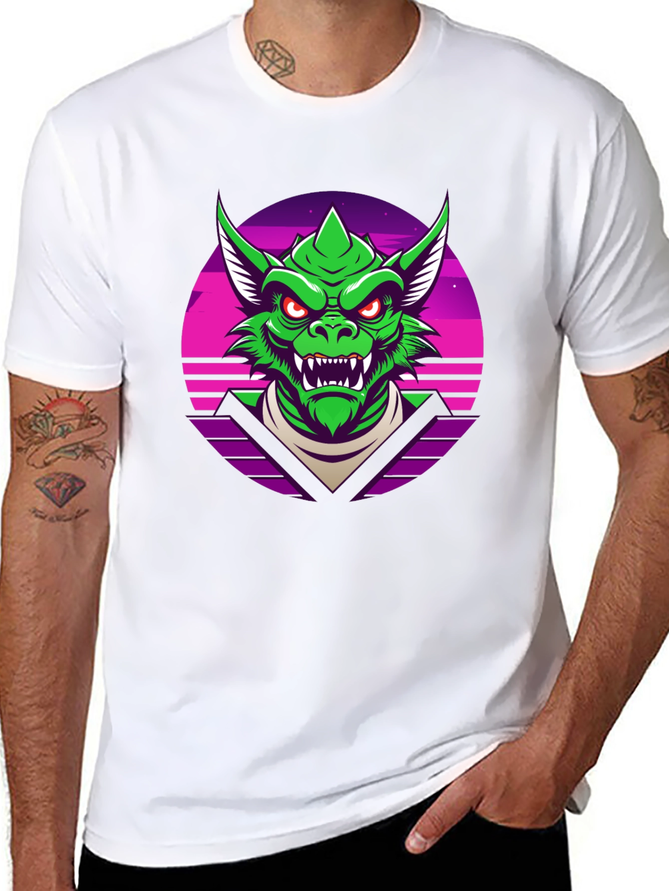 Black Retro Synthwave Dragon Graphic Tee view 8