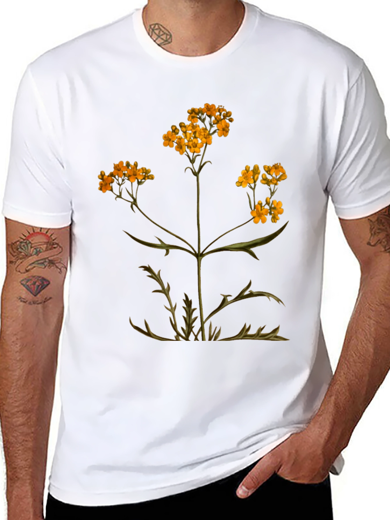 Black Botanical Graphic T-Shirt - Black Cotton Tee view 8