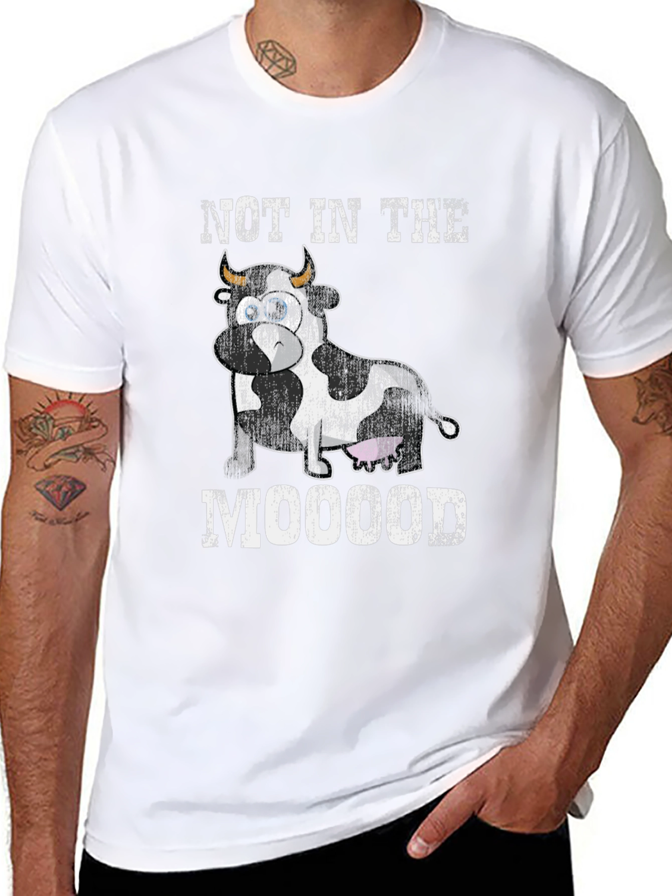 Black Not In The Mooood Cow Graphic Tee view 8