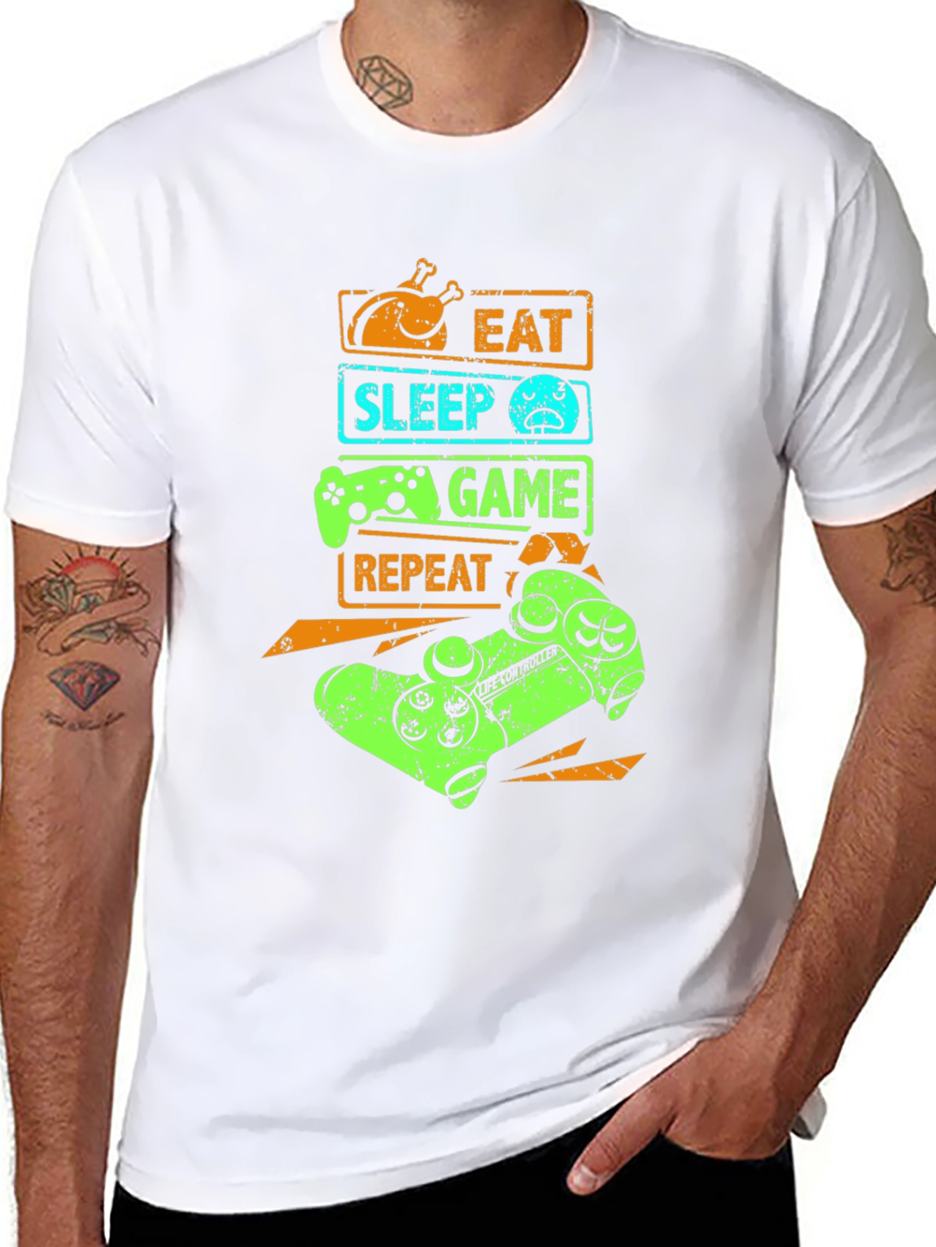 Black Eat Sleep Game Repeat Graphic T-Shirt view 8