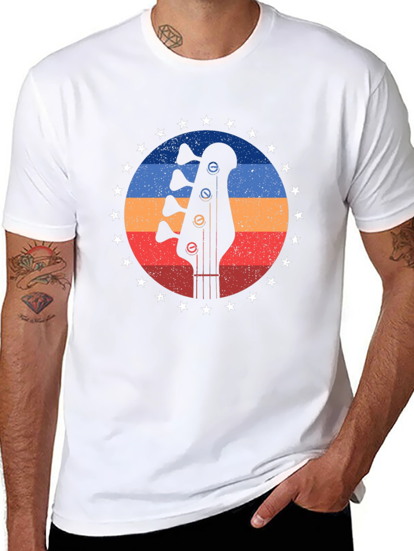 Black Retro Bass Guitar T-Shirt view 8