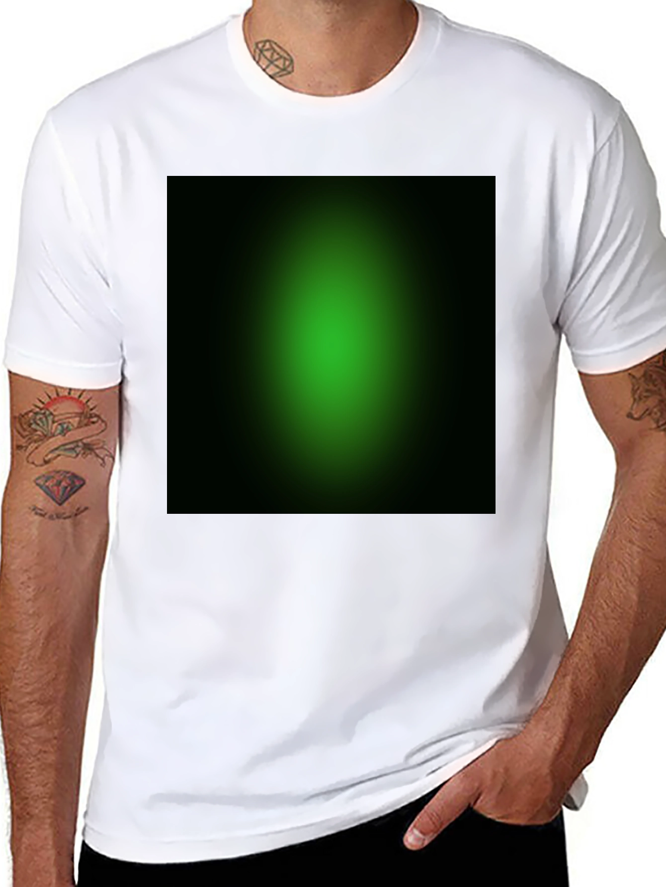Black Men's Black T-Shirt with Green Gradient Design view 8