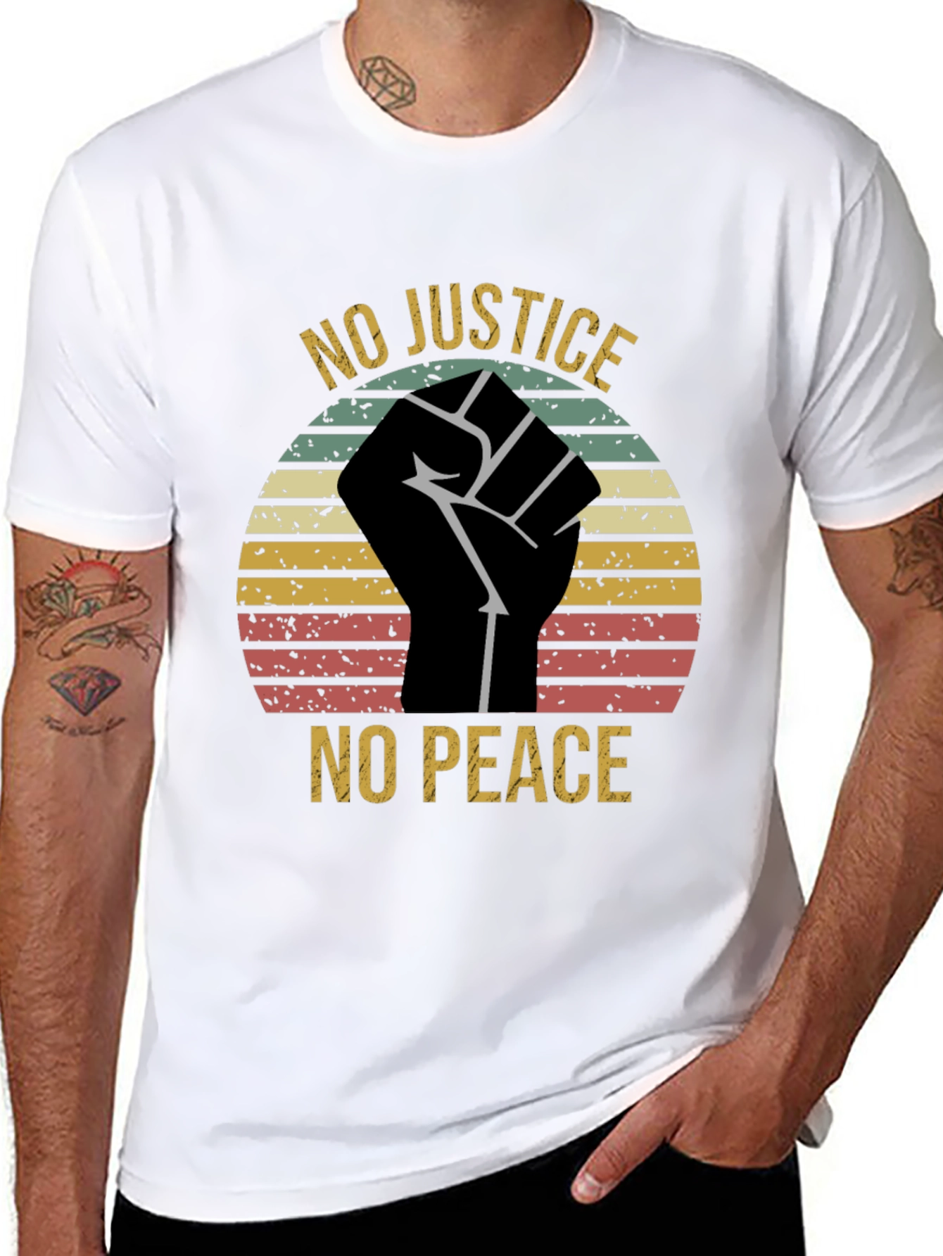 Black No Justice No Peace Graphic T-Shirt view 8
