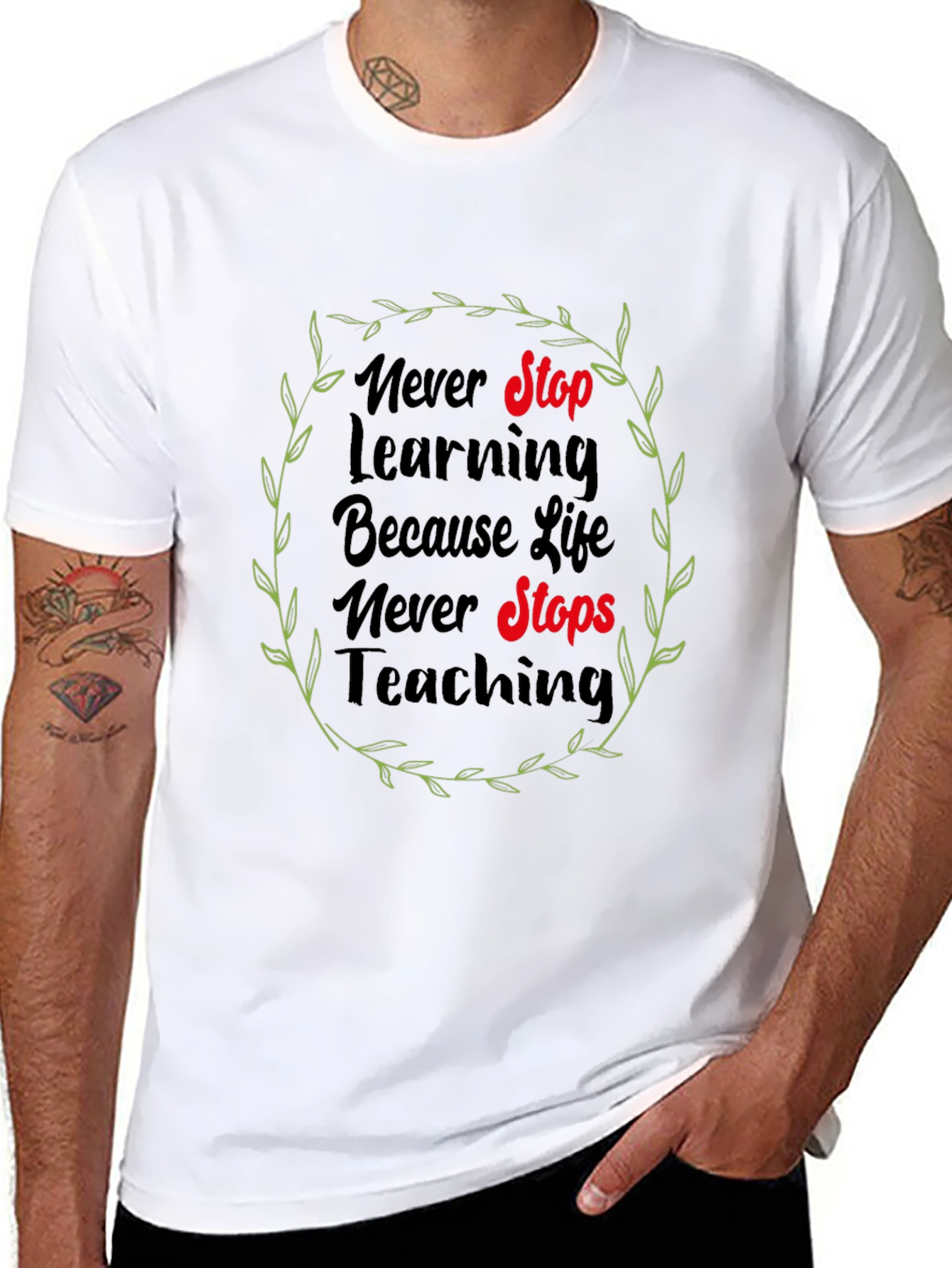 Black Never Stop Learning T-Shirt - Life Quote Tee view 8