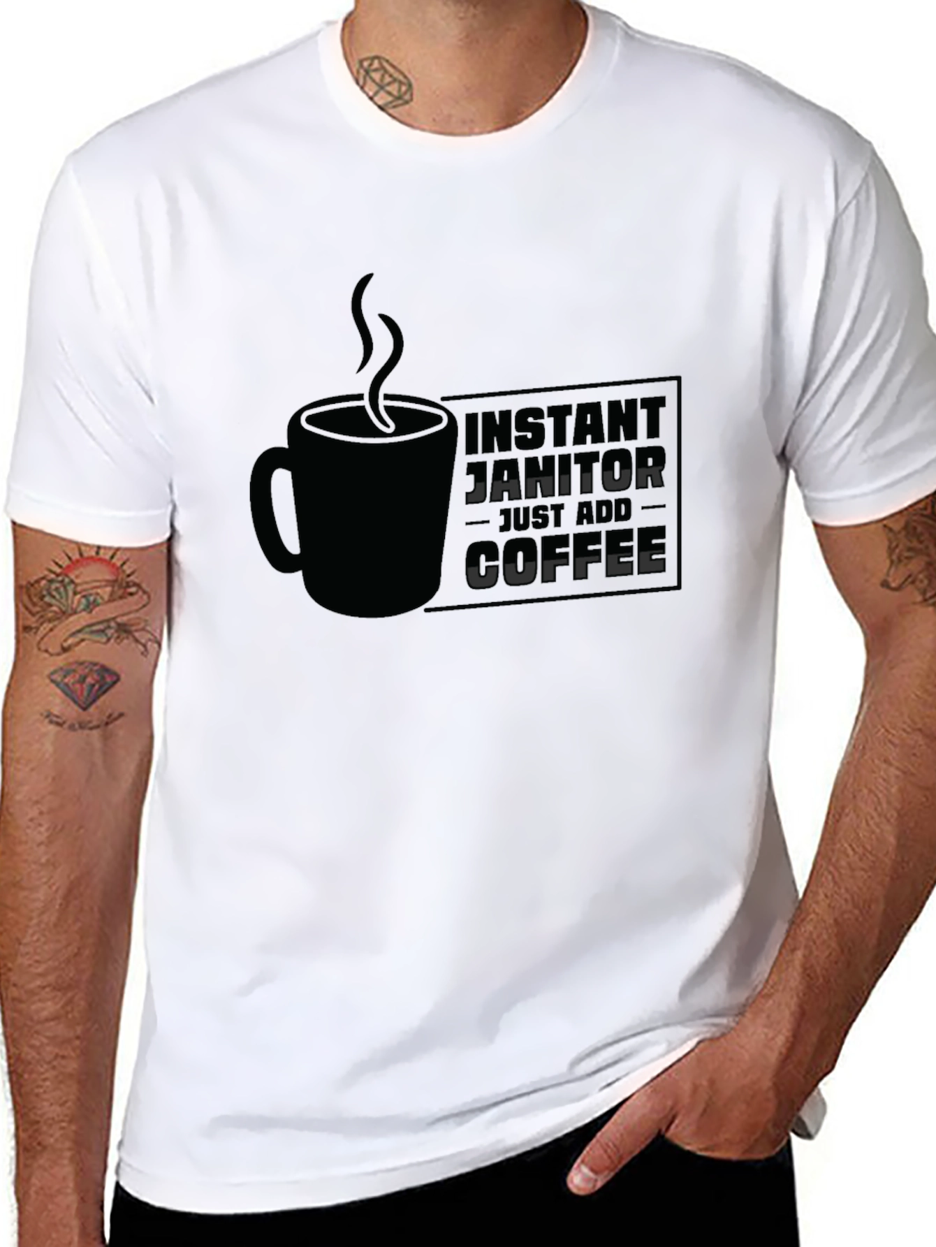 Black Instant Janitor - Add Coffee T-Shirt view 8