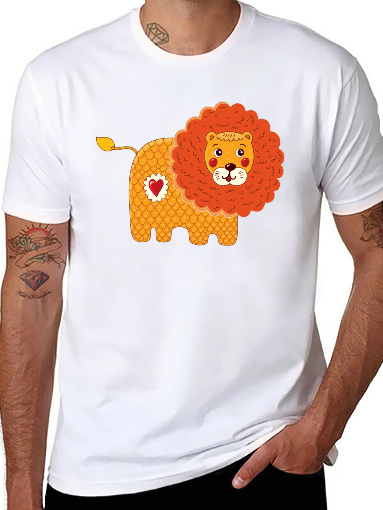 Black Cute Cartoon Lion Graphic Tee - Black view 8