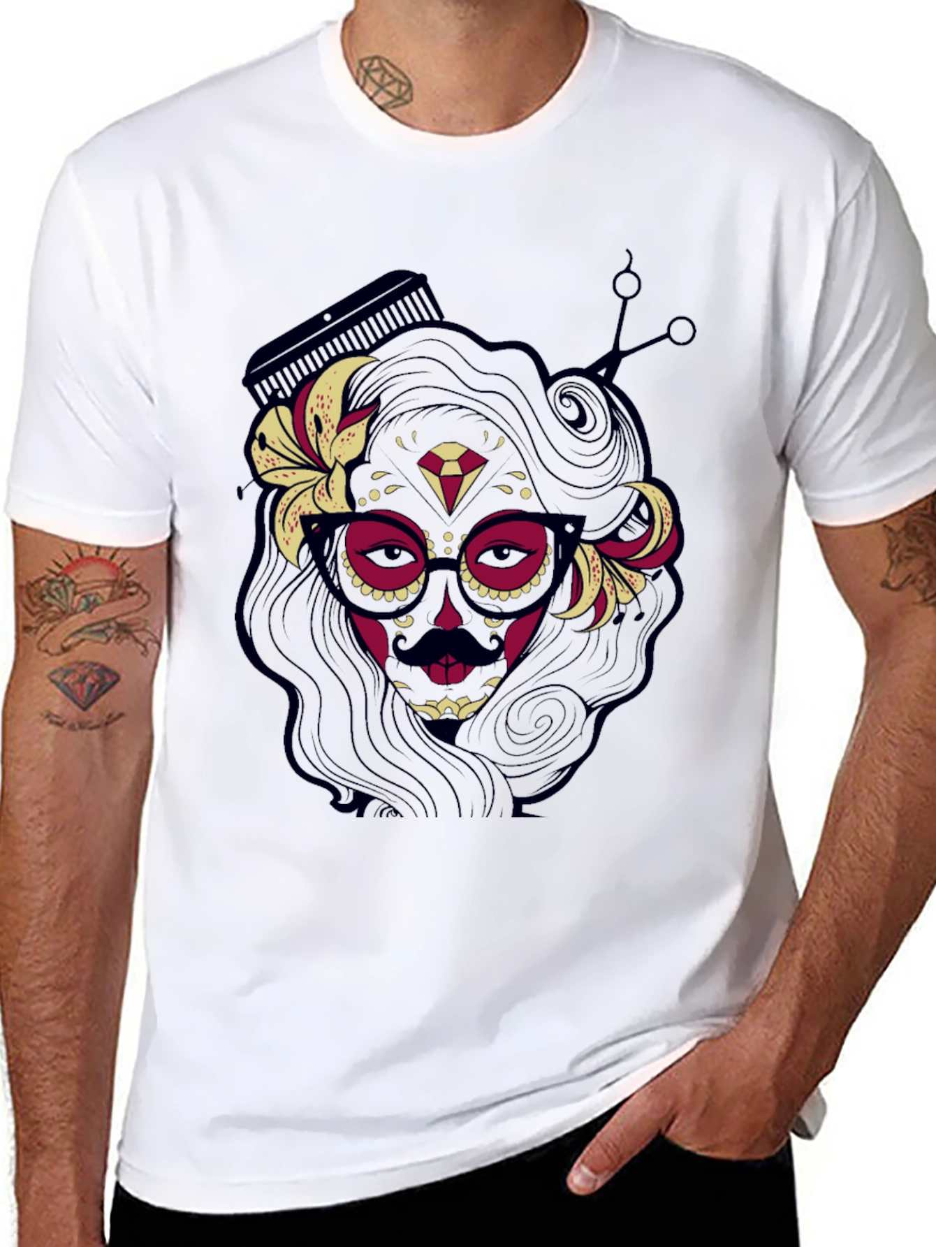 Black Sugar Skull Barber T-Shirt view 8