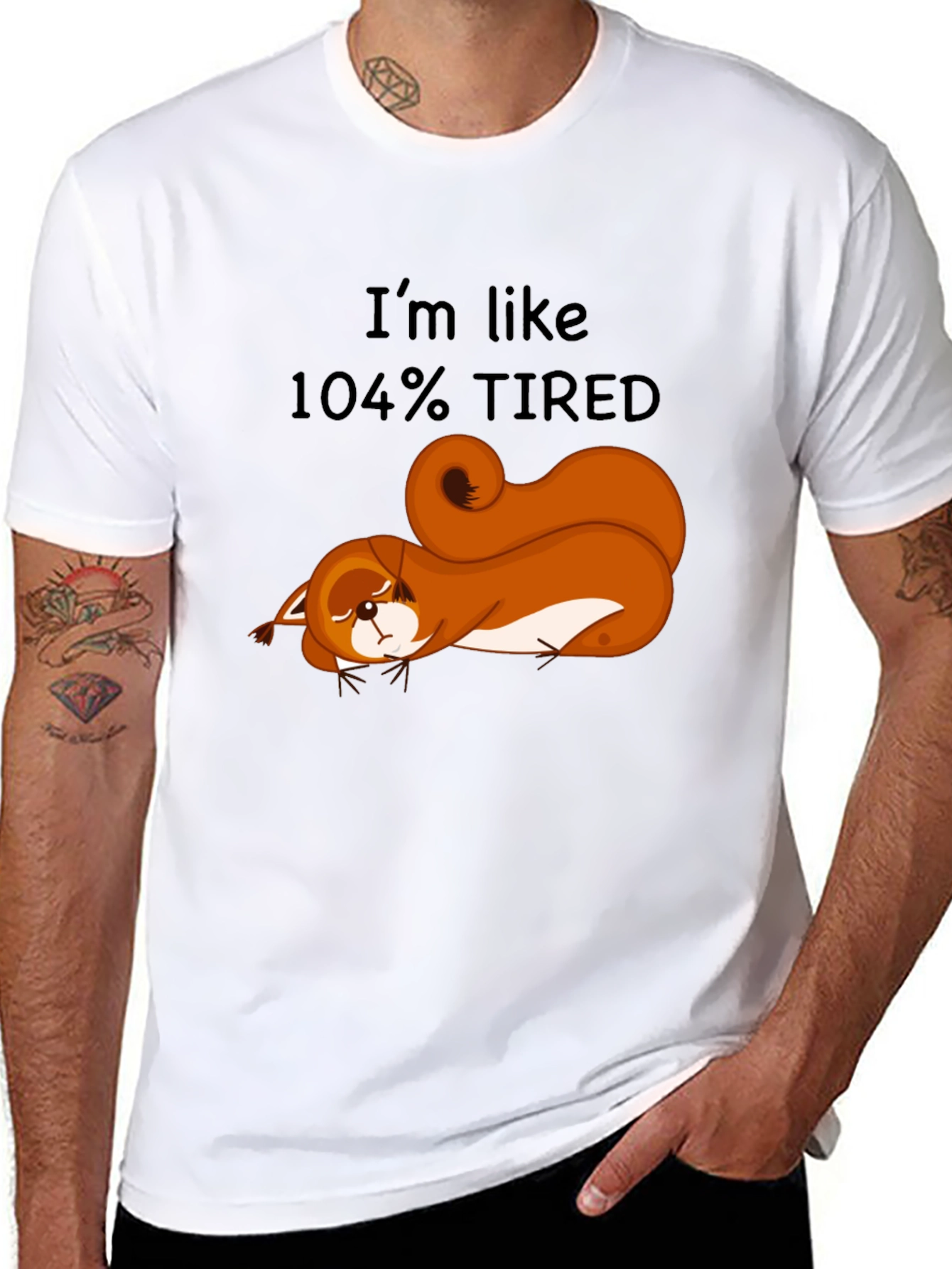 Black I'm Like 104% Tired Squirrel Graphic Tee view 8