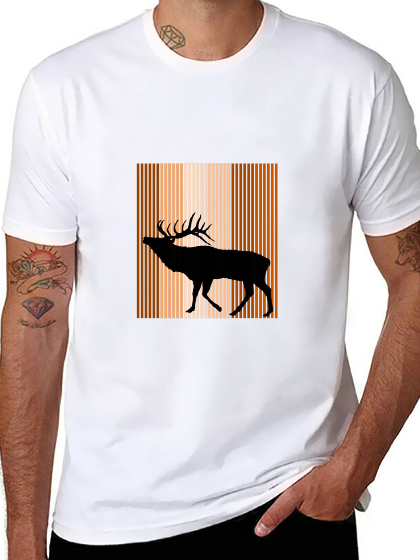 Black Stag Silhouette Striped T-Shirt view 8