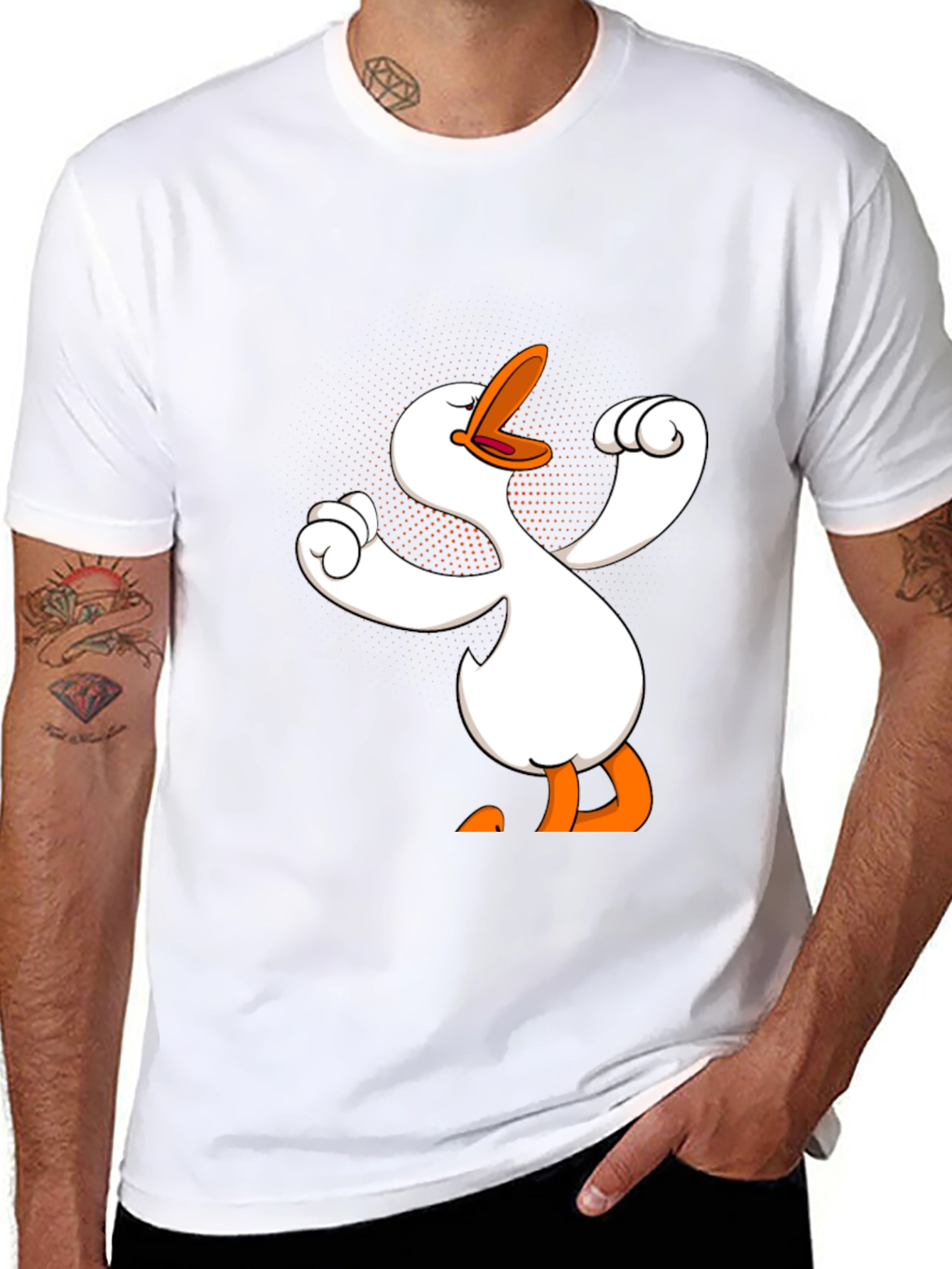 Black Funny Goose Cartoon Graphic Black T-Shirt view 8