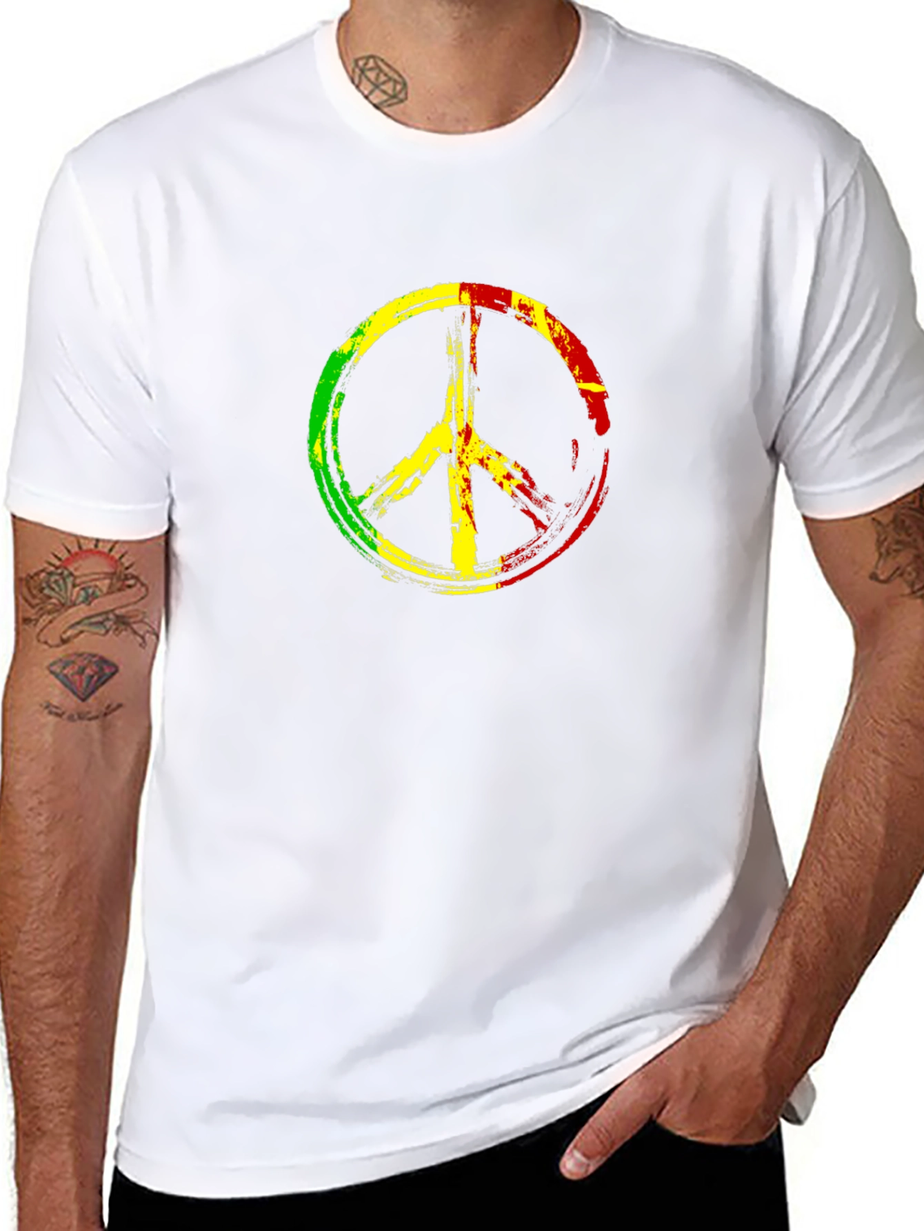 Black Rasta Peace Sign Black T-Shirt view 8