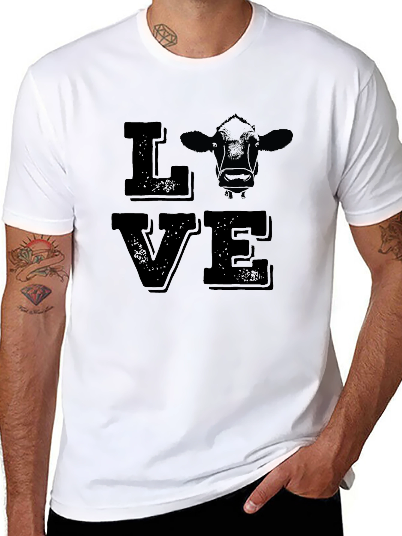 Black Love Cow Graphic Print Tee - Black Cotton T-Shirt view 8