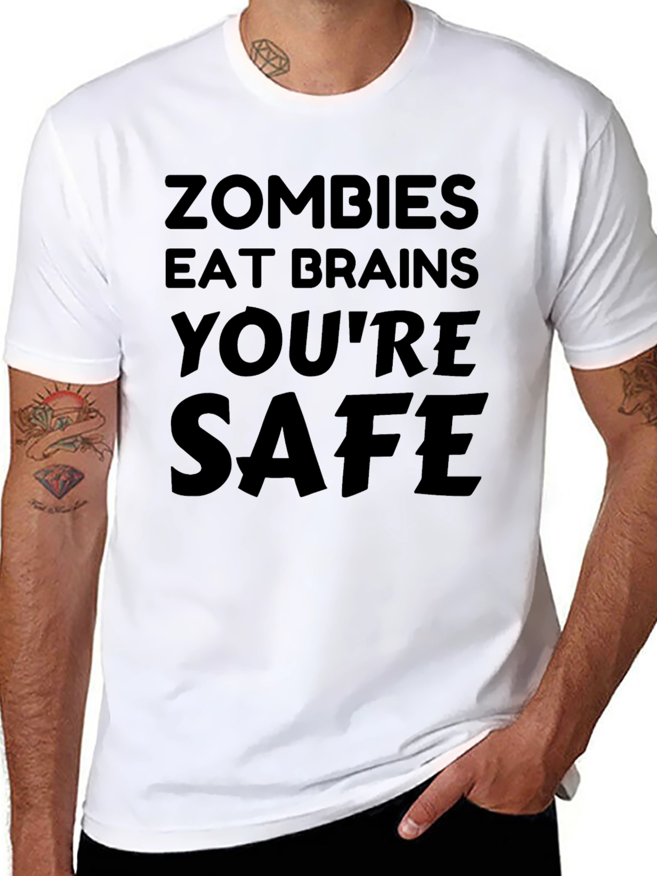 Black Funny Zombie T-Shirt - Eat Brains You're Safe view 8