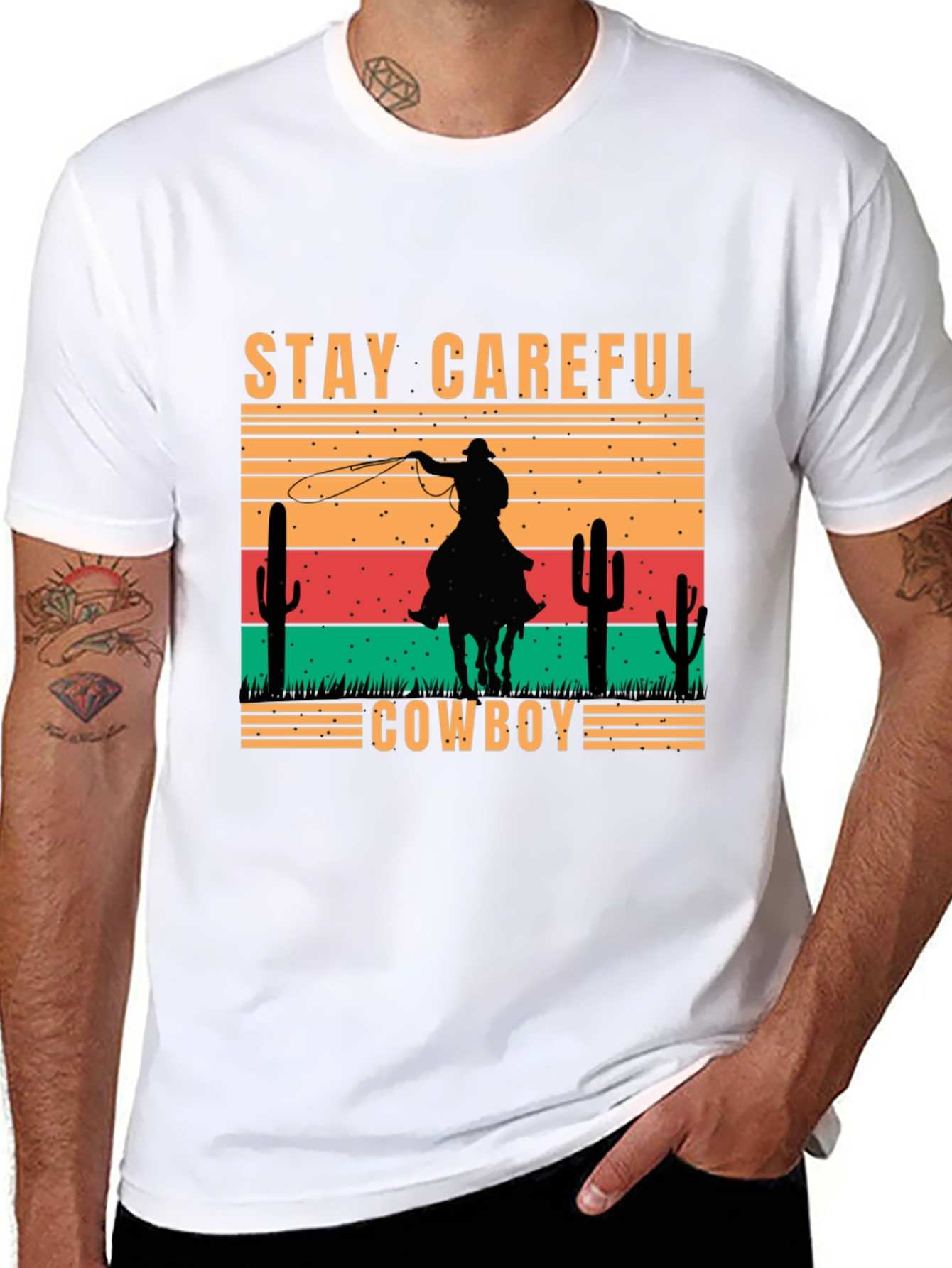 Black Stay Careful Cowboy Graphic Tee view 8