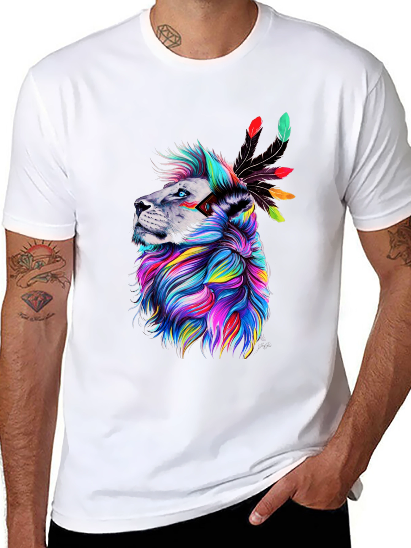 Black Colorful Lion Graphic Tee view 8
