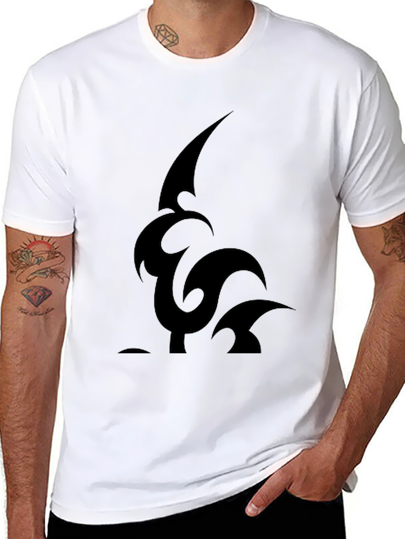 Black Men's Black T-Shirt - Tribal Style Design view 8
