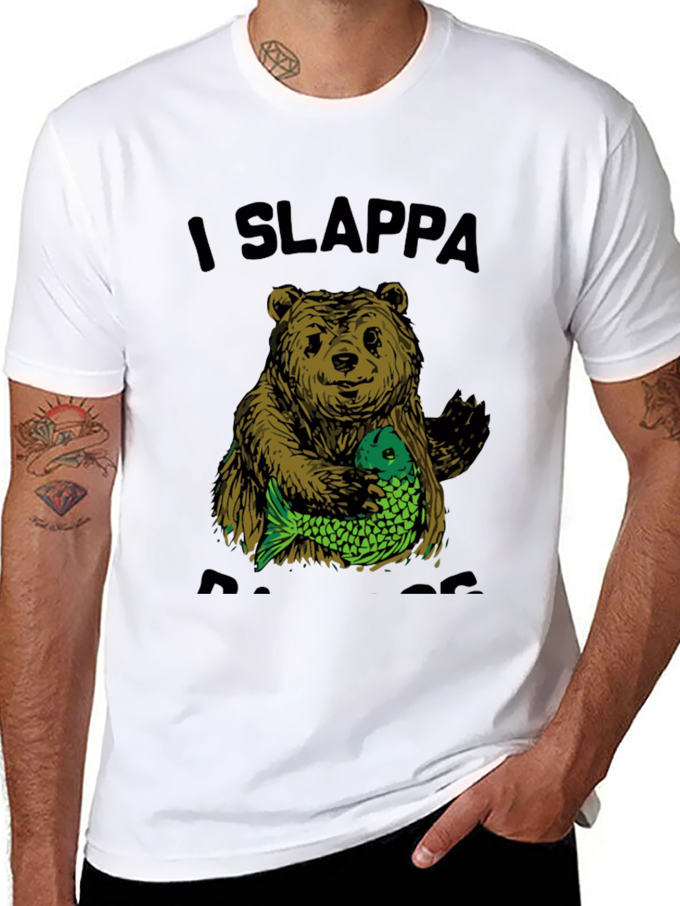 Black I Slappa Da Bass Funny Bear Graphic T-Shirt view 8