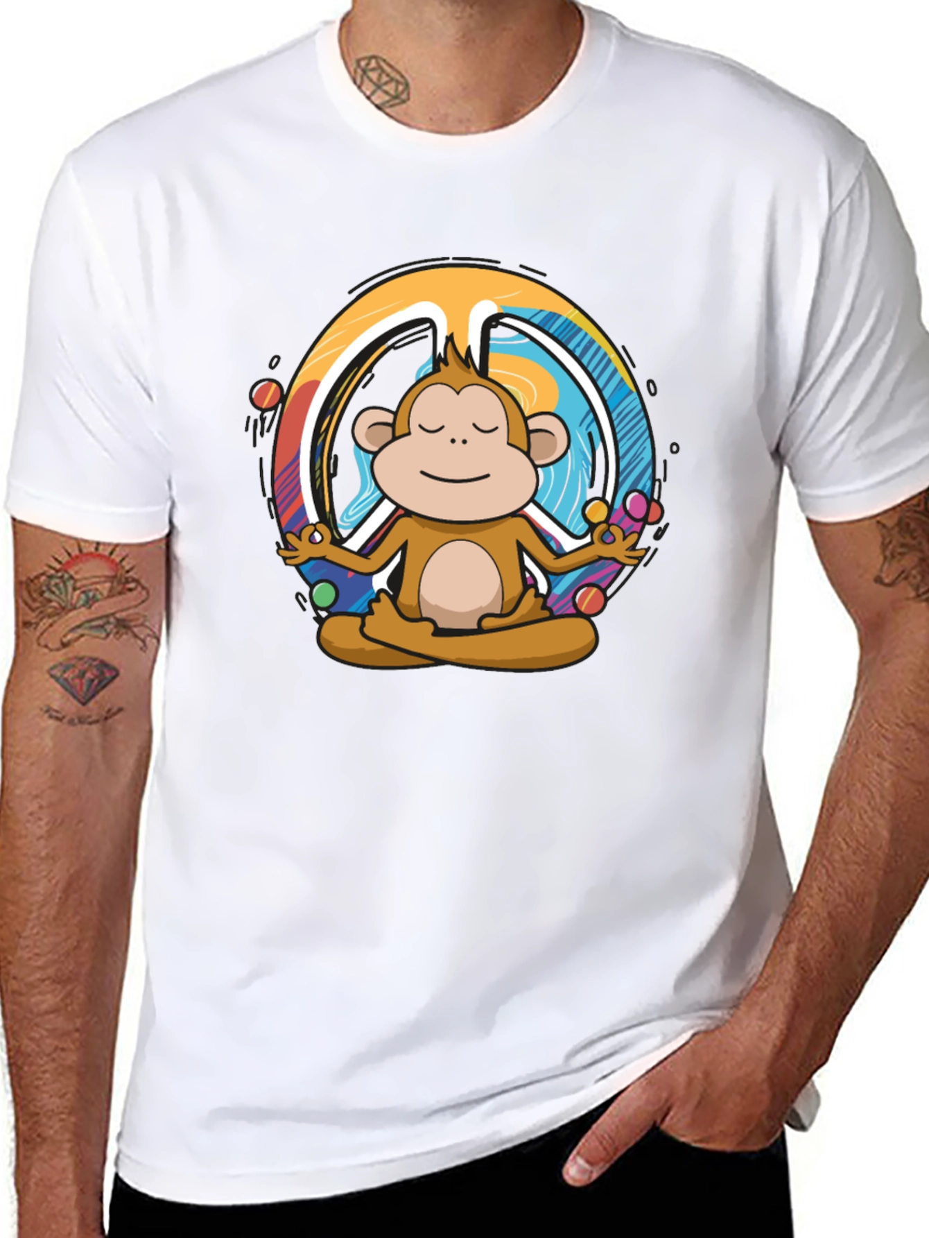 Black Meditating Monkey Peace Sign Graphic Tee - Black view 8