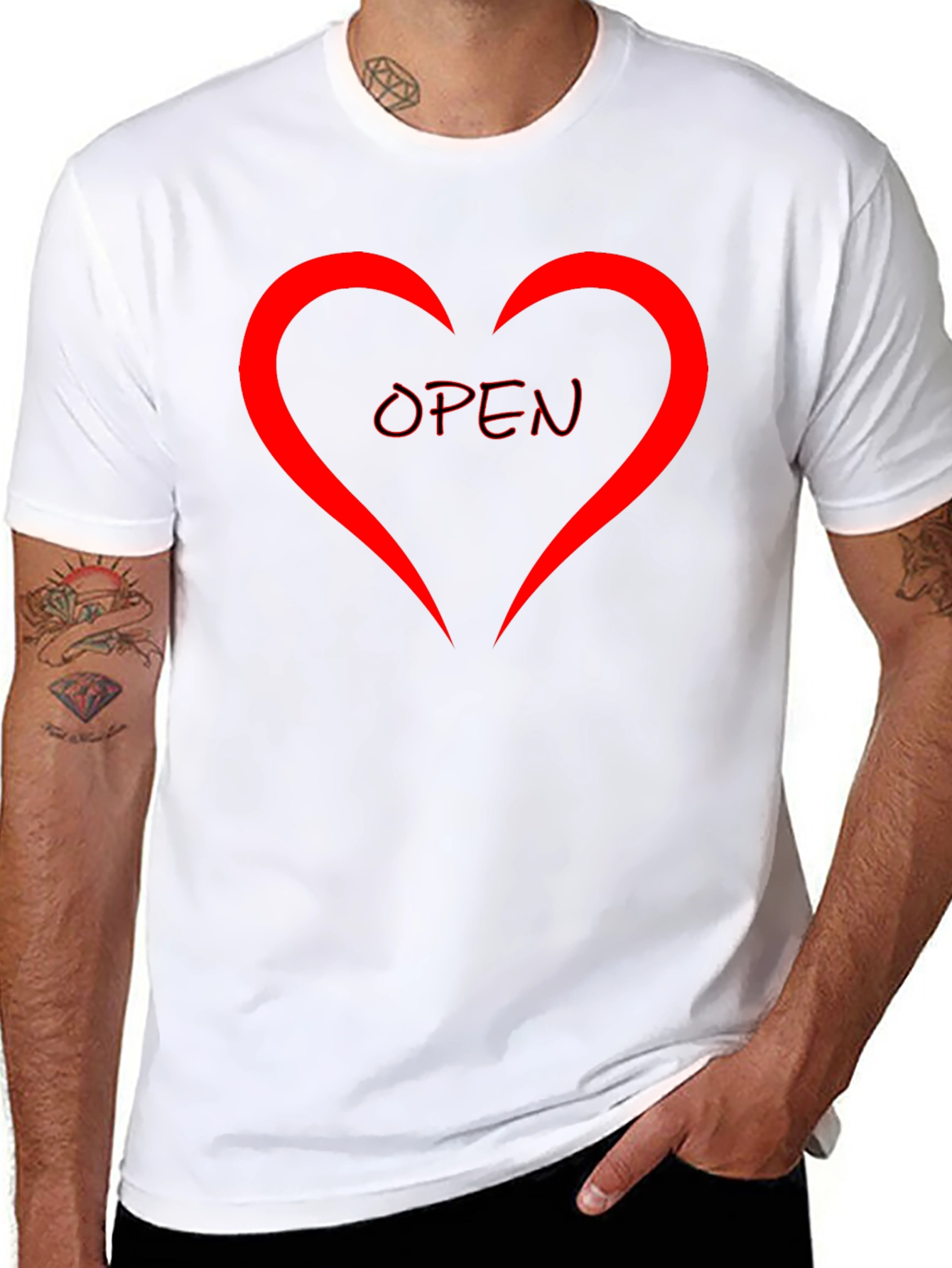 Black Open Heart Graphic Tee - Stylish Black Cotton Shirt view 8