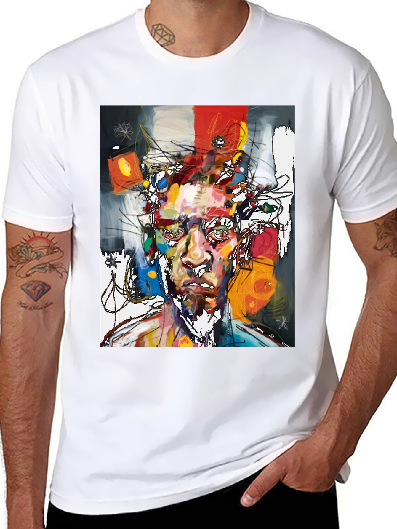 Black Abstract Art Portrait T-Shirt - Modern Graphic Tee view 8