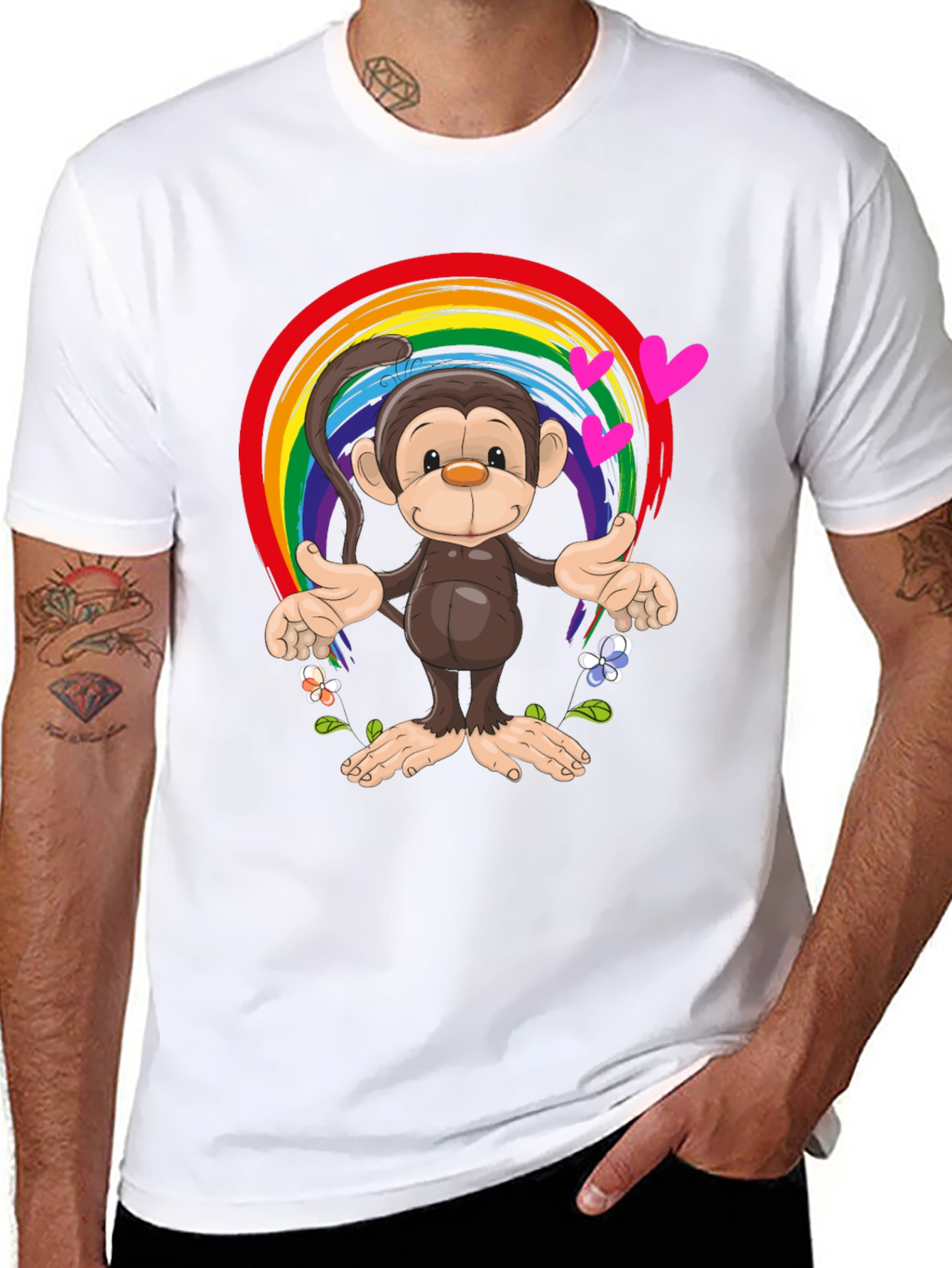 Black Rainbow Monkey Graphic Tee - Soft Cotton Blend view 8