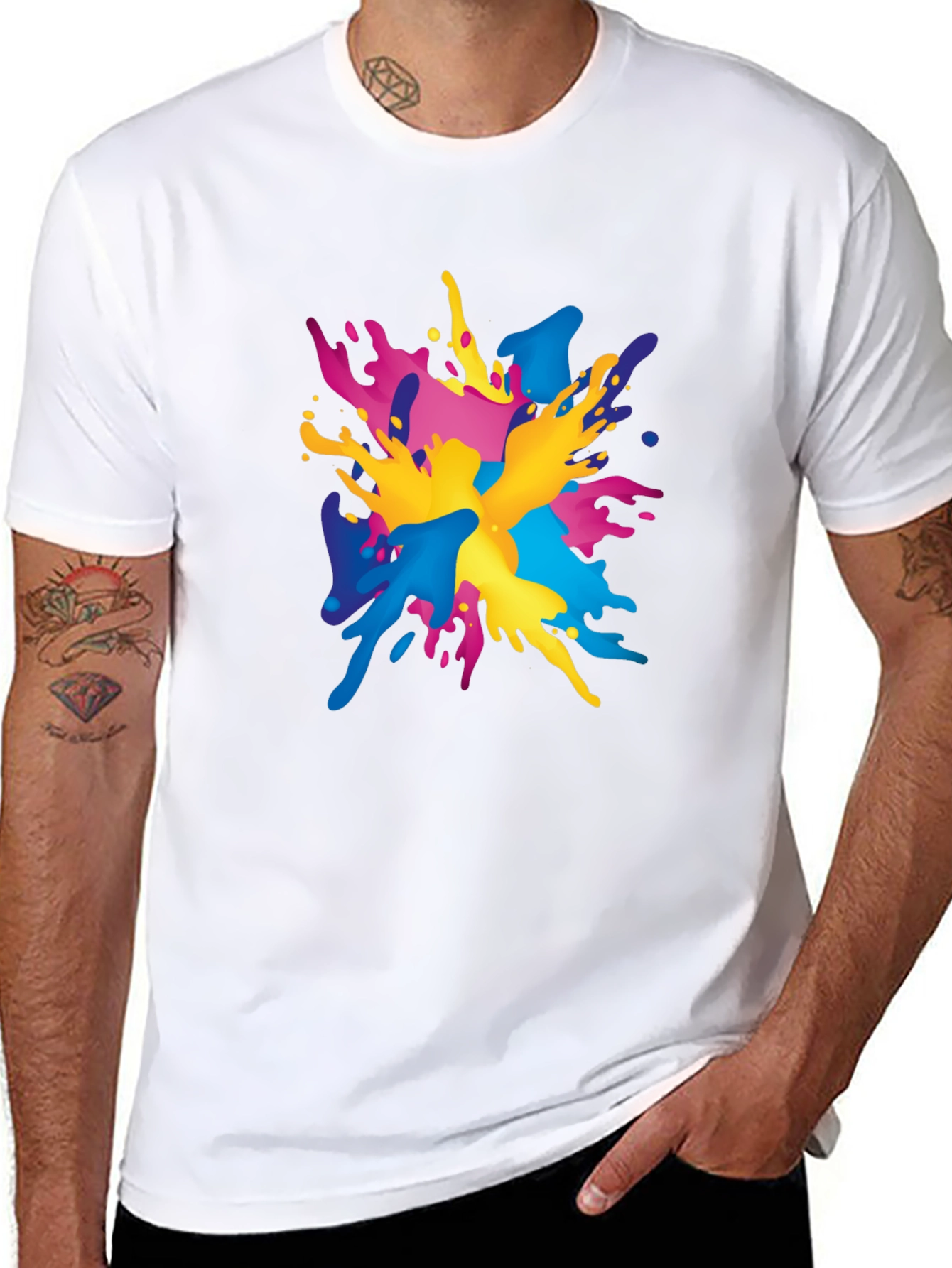 Black Colorful Splash Graphic Print Black T-Shirt view 8