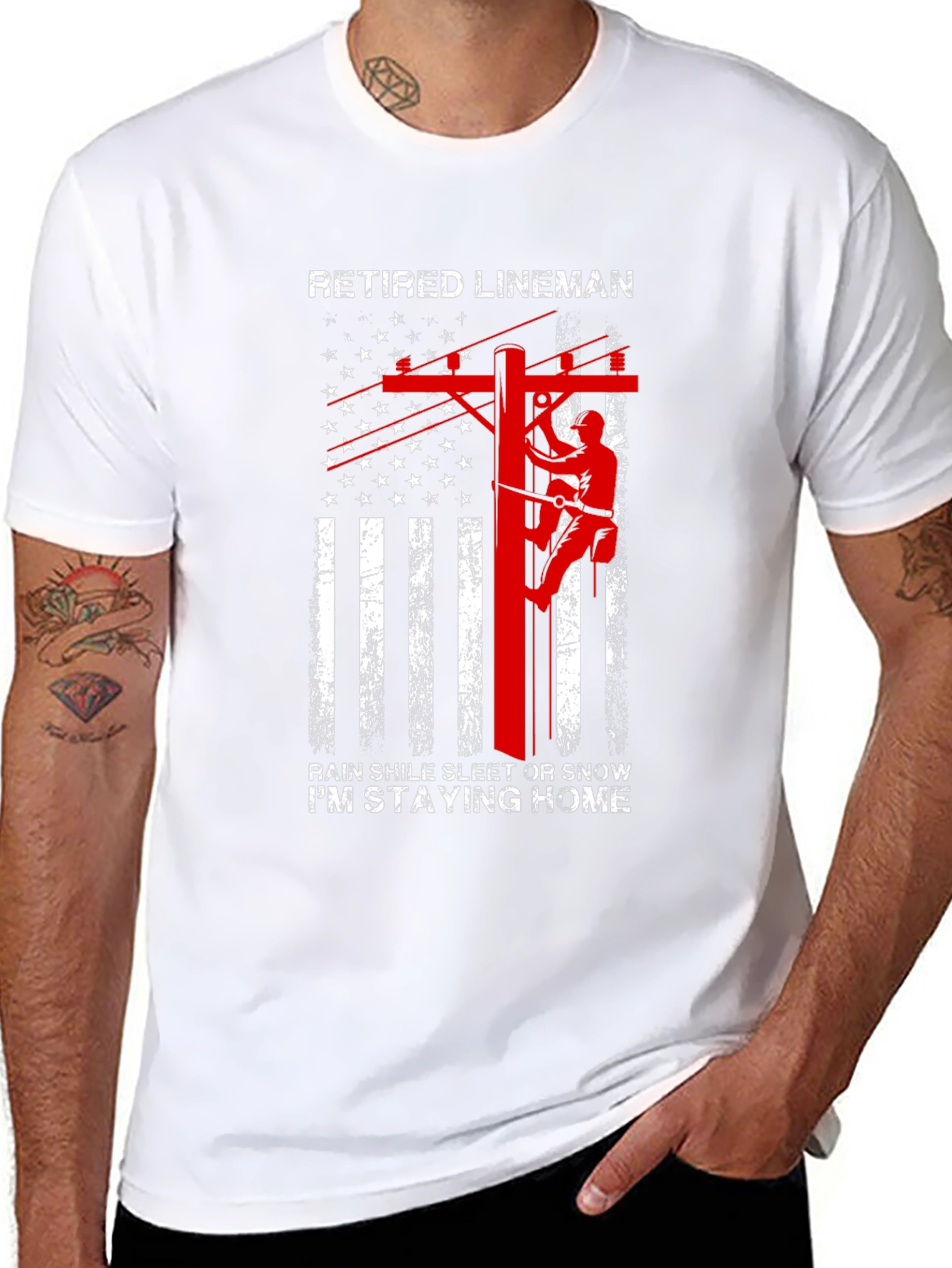 Retired Lineman T-Shirt - American Flag Design - 8