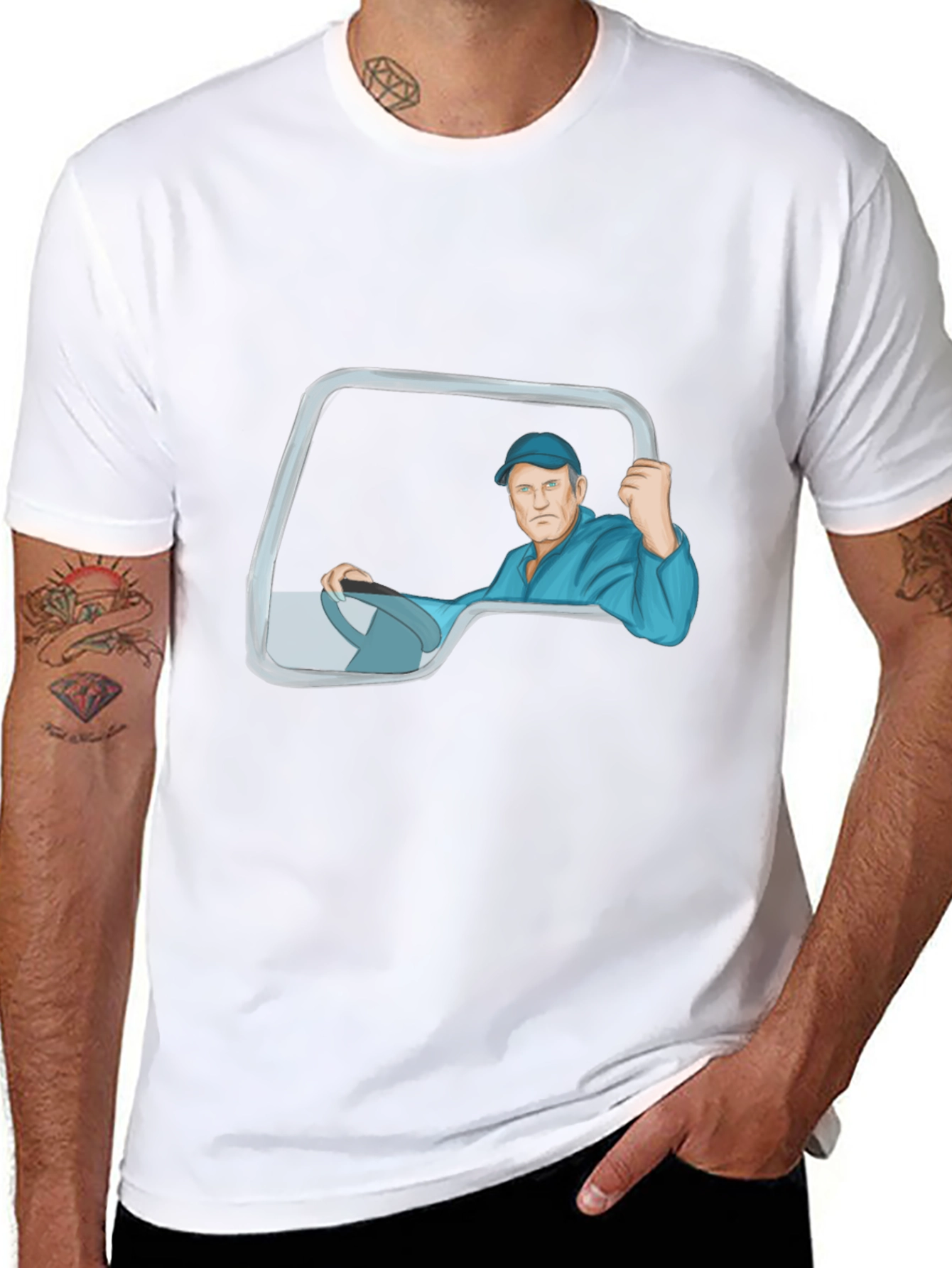 Black Trucker Cartoon Graphic T-Shirt view 8