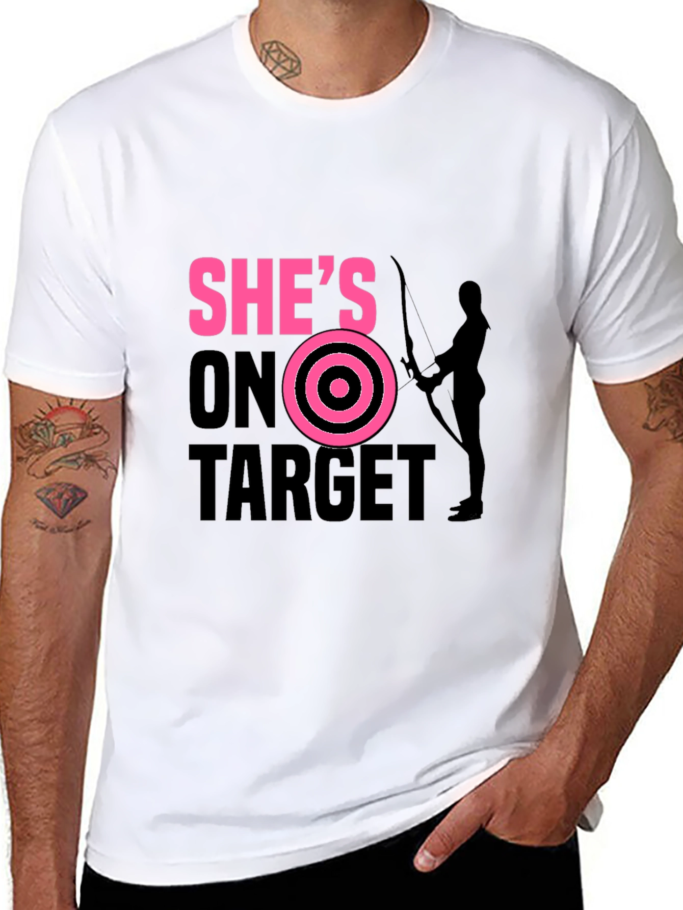 Black She's On Target T-Shirt Archer Arrow Bullseye view 8