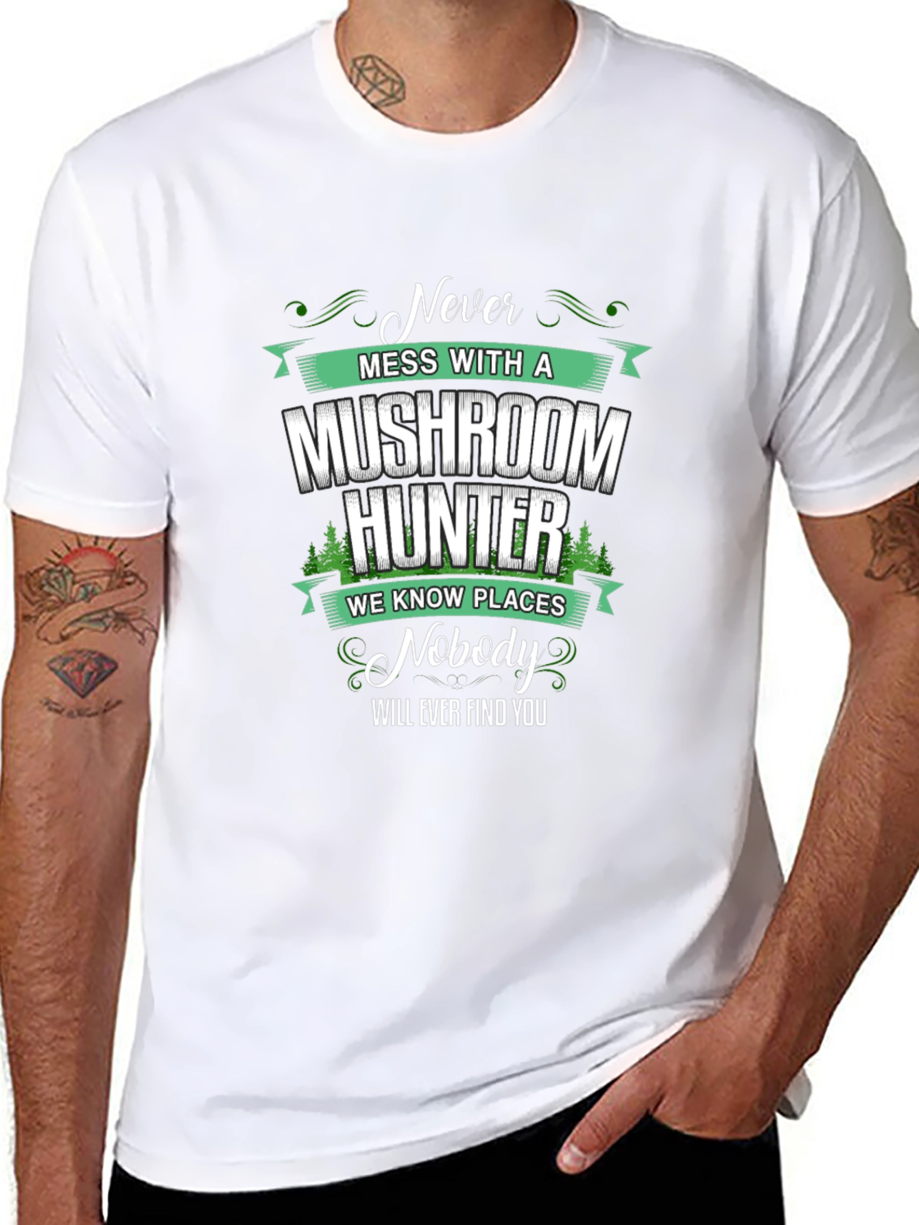 Black Mushroom Hunter T-Shirt: "Never Mess With A Mushroom Hunter"  view 8