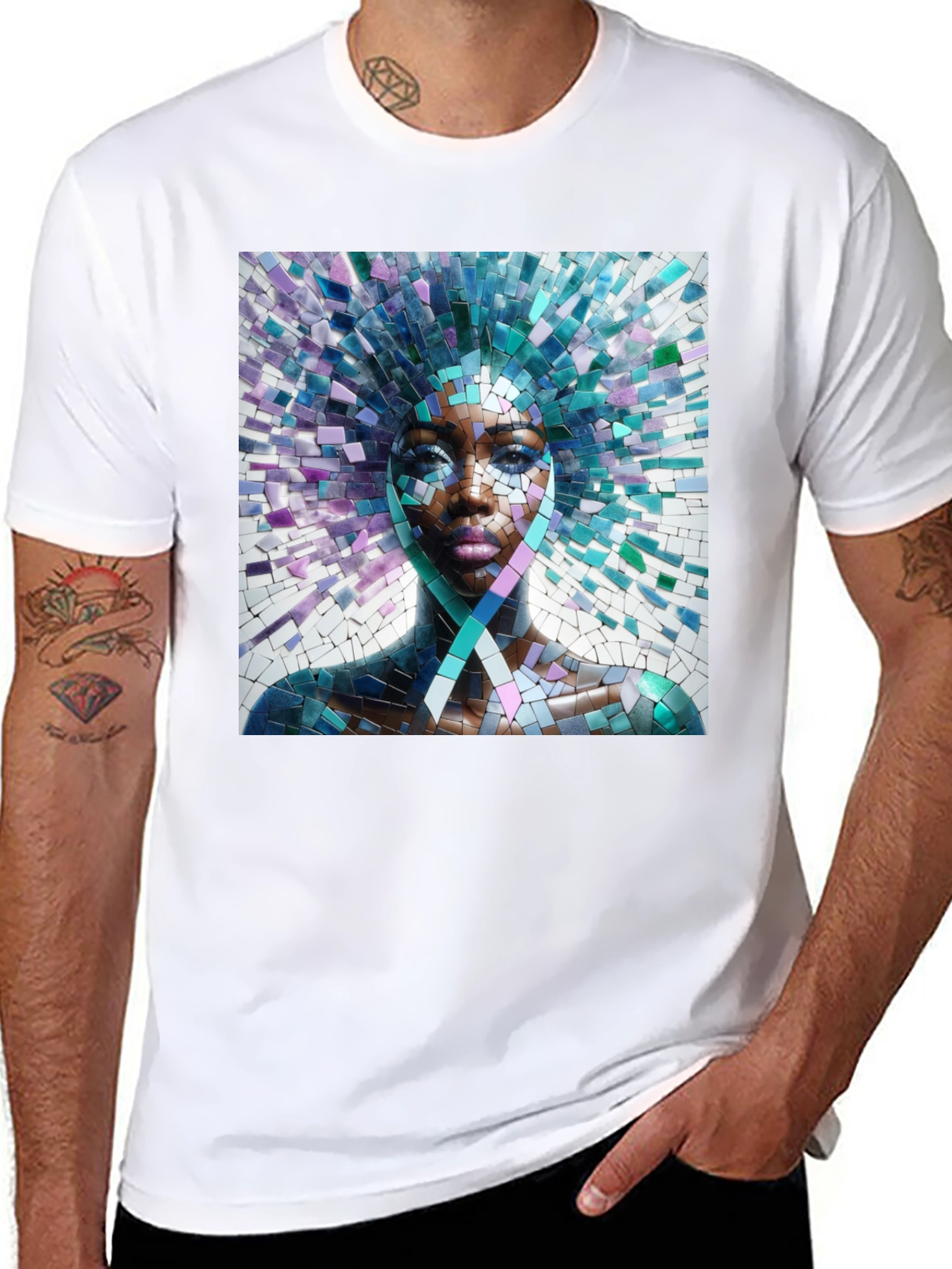 Black Mosaic Woman Graphic Tee - Stylish Unisex T-Shirt view 8