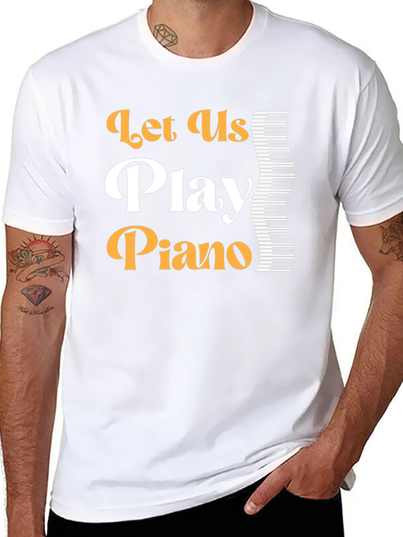 Black Let's Play Piano Graphic T-Shirt view 8