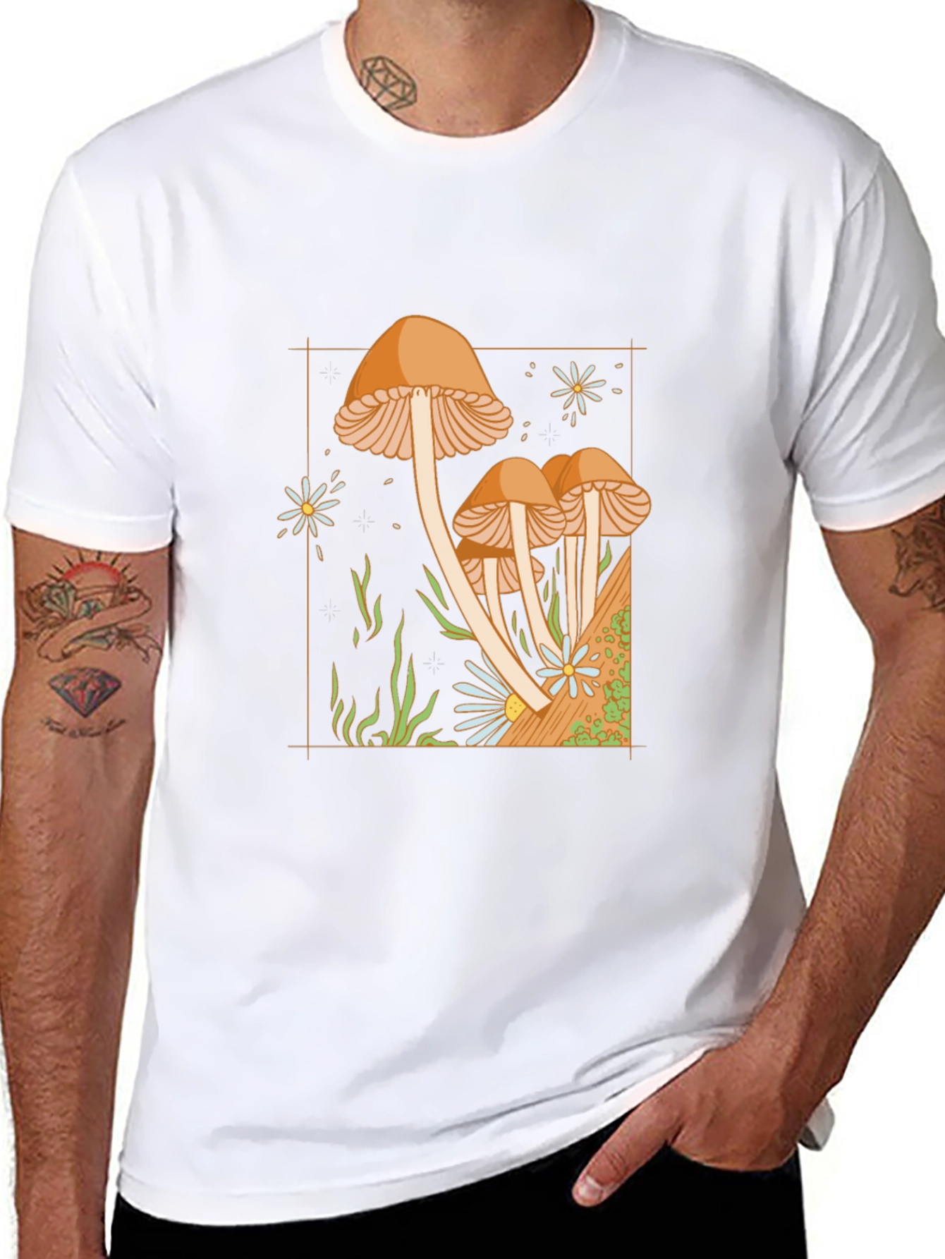 Black Mushroom Graphic Tee - Nature Inspired Black T-Shirt view 8