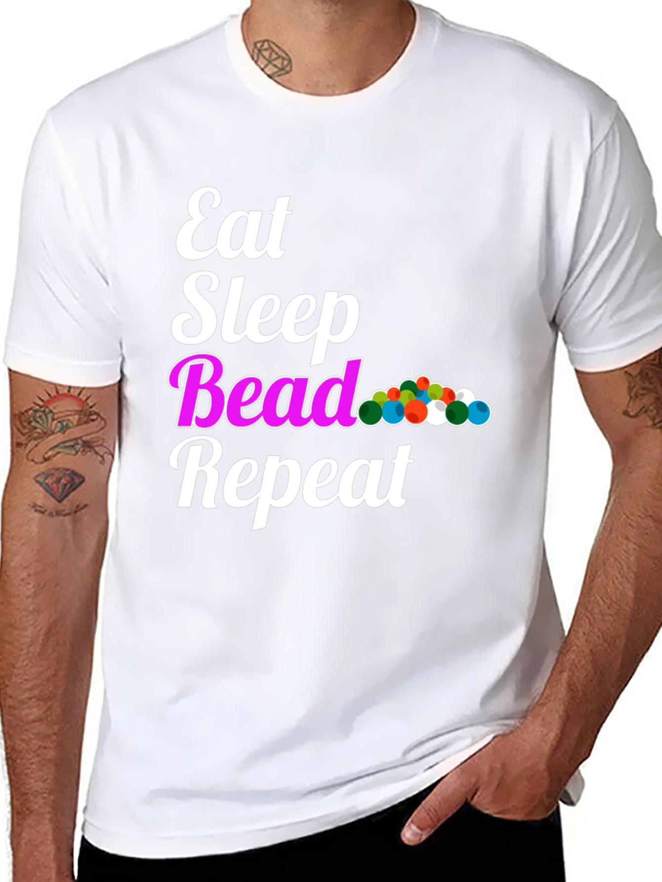 Black Eat Sleep Bead Repeat Black Graphic T-Shirt view 8