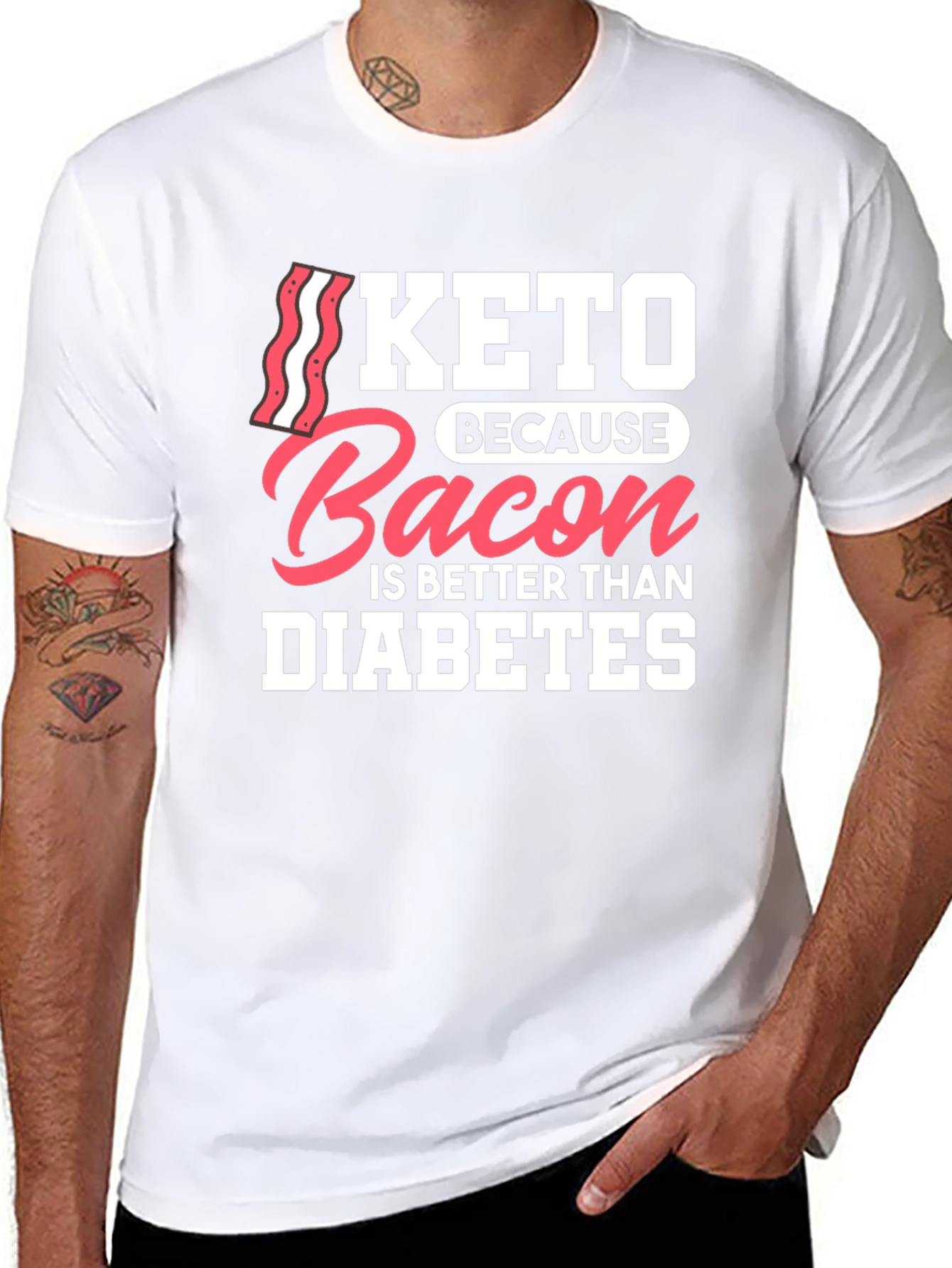 Black Keto Bacon Better Than Diabetes Graphic T-Shirt view 8