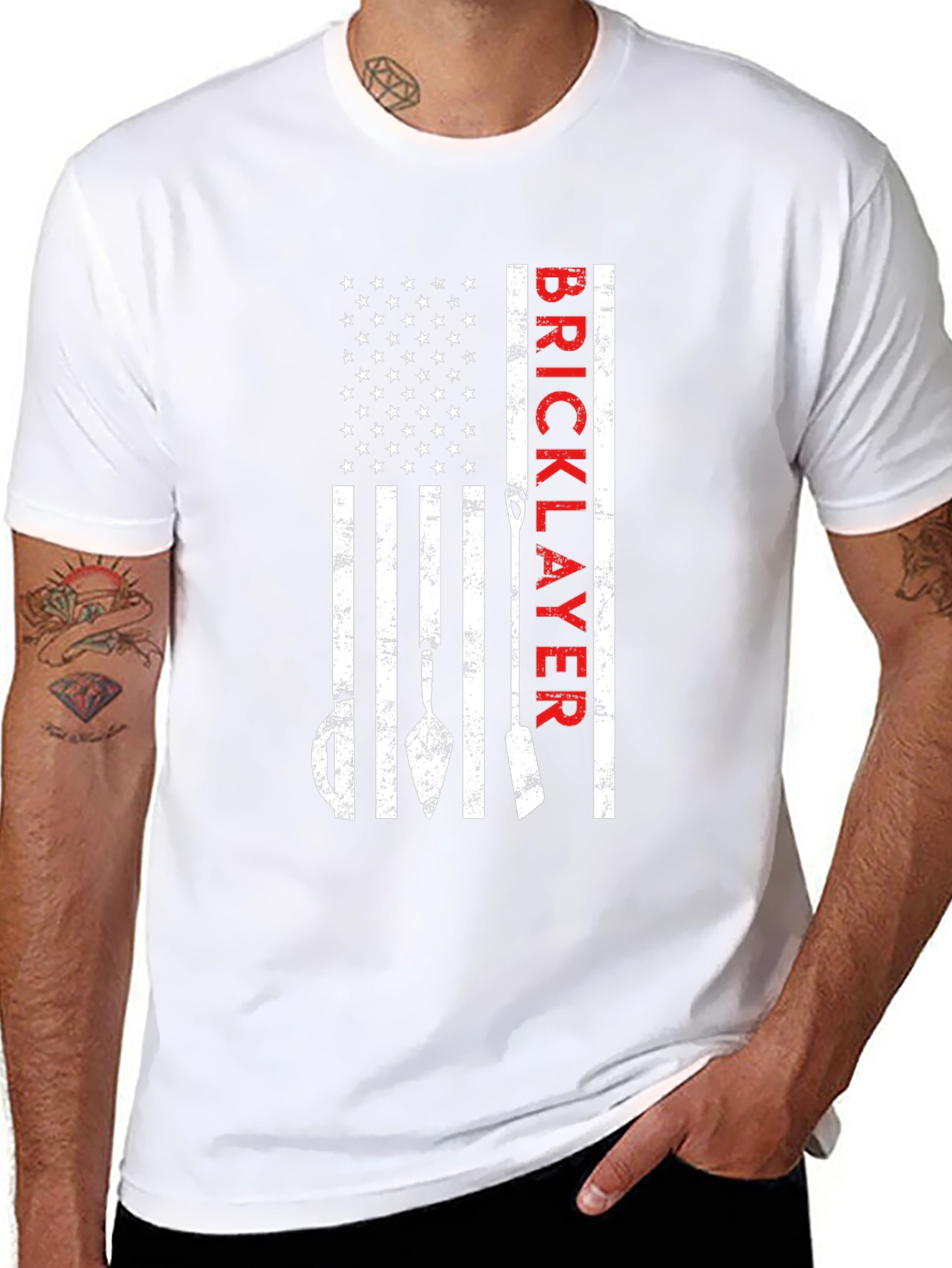 Black Bricklayer USA Flag T-Shirt - Patriotic Construction Tee view 8