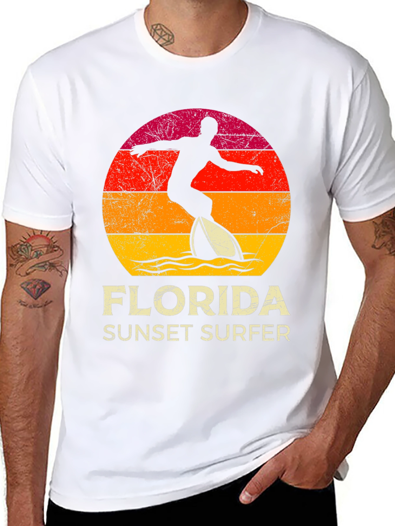 Black Florida Sunset Surfer Graphic Tee view 8