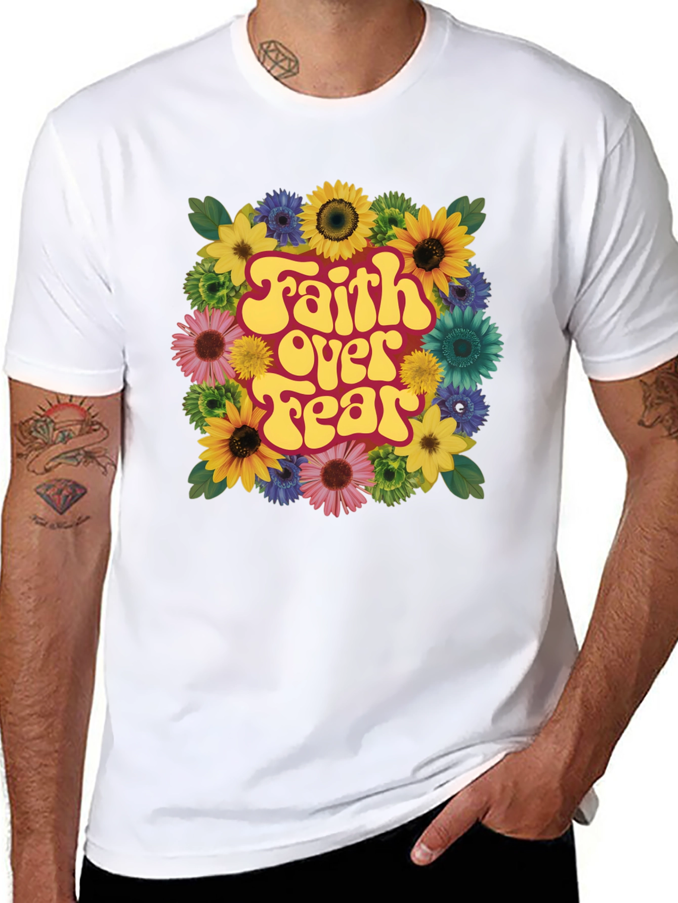 Black Faith Over Fear Floral T-Shirt view 8