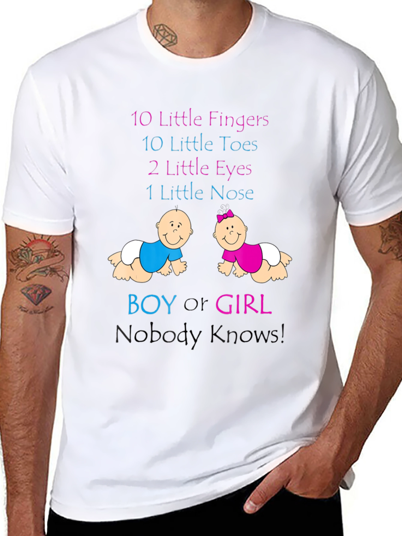 Black Baby Gender Reveal T-Shirt - Boy or Girl Nobody Knows! view 8