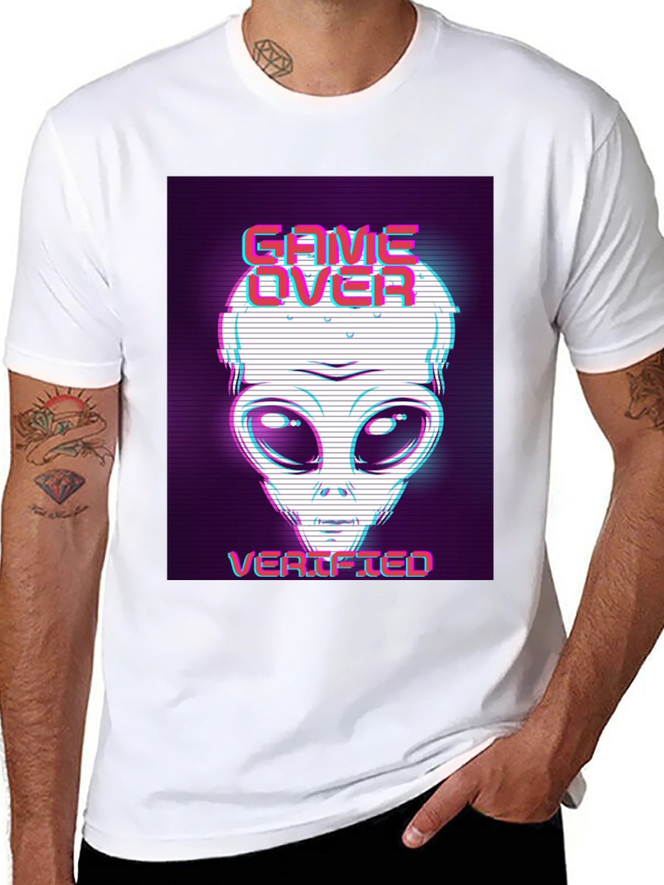 Black Game Over Alien Verified Black Graphic Tee view 8
