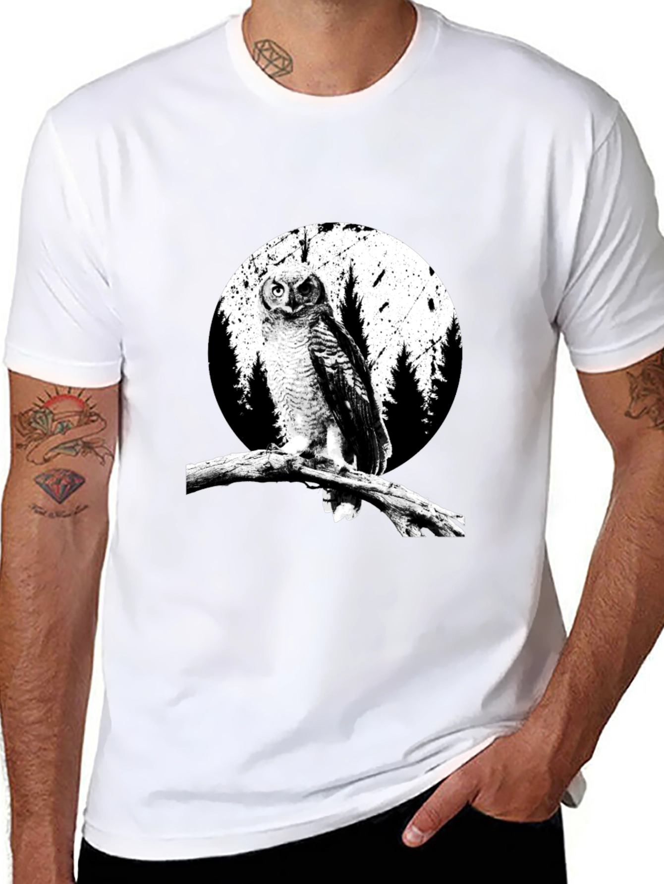 Black Owl Graphic Tee - Black Cotton T-Shirt view 8