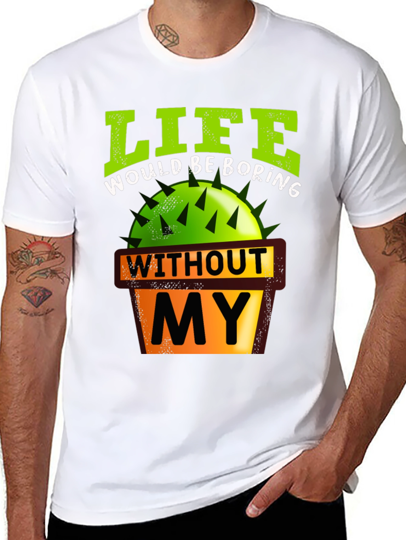Black Life Would Be Boring Cactus Graphic T-Shirt view 8