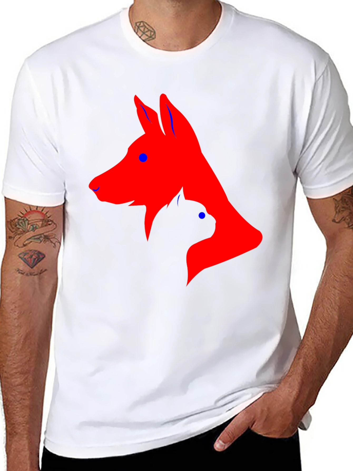 Black Dog and Cat Silhouette Black T-Shirt view 8