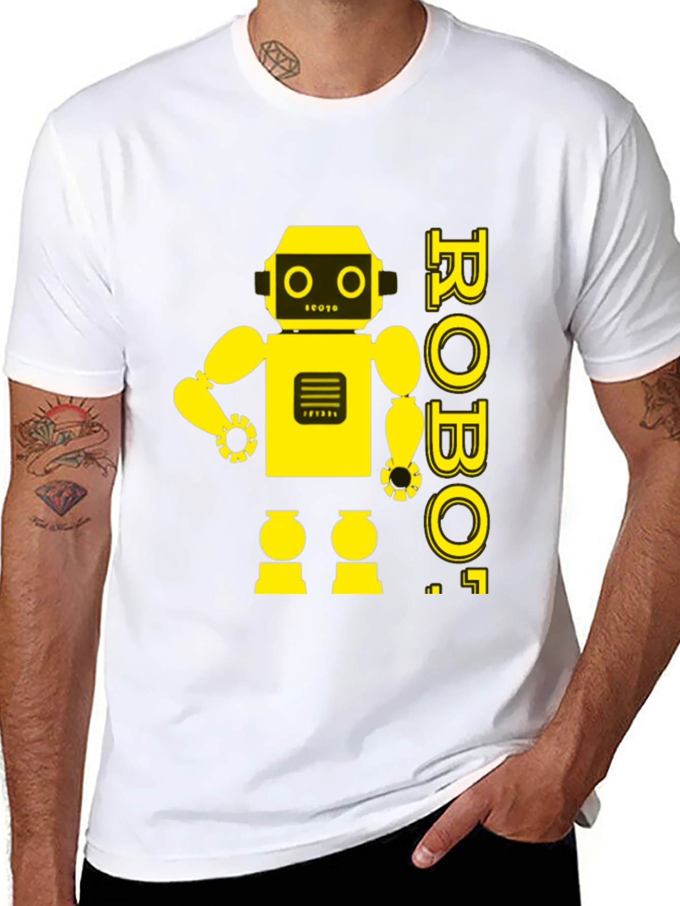 Black Retro Robot Graphic Tee - Black Cotton T-Shirt view 8