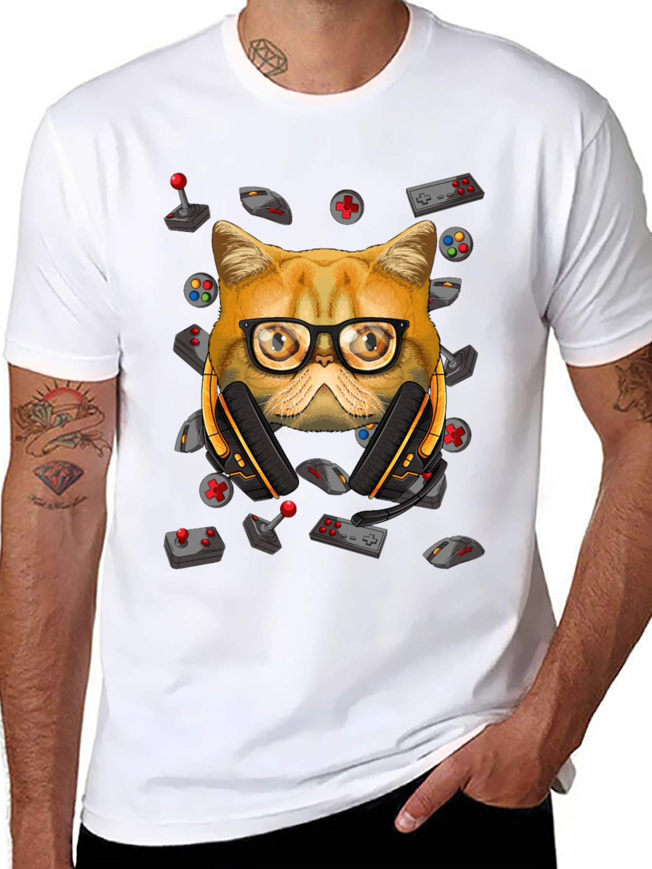 Black Gamer Cat T-Shirt - Funny Graphic Tee view 8